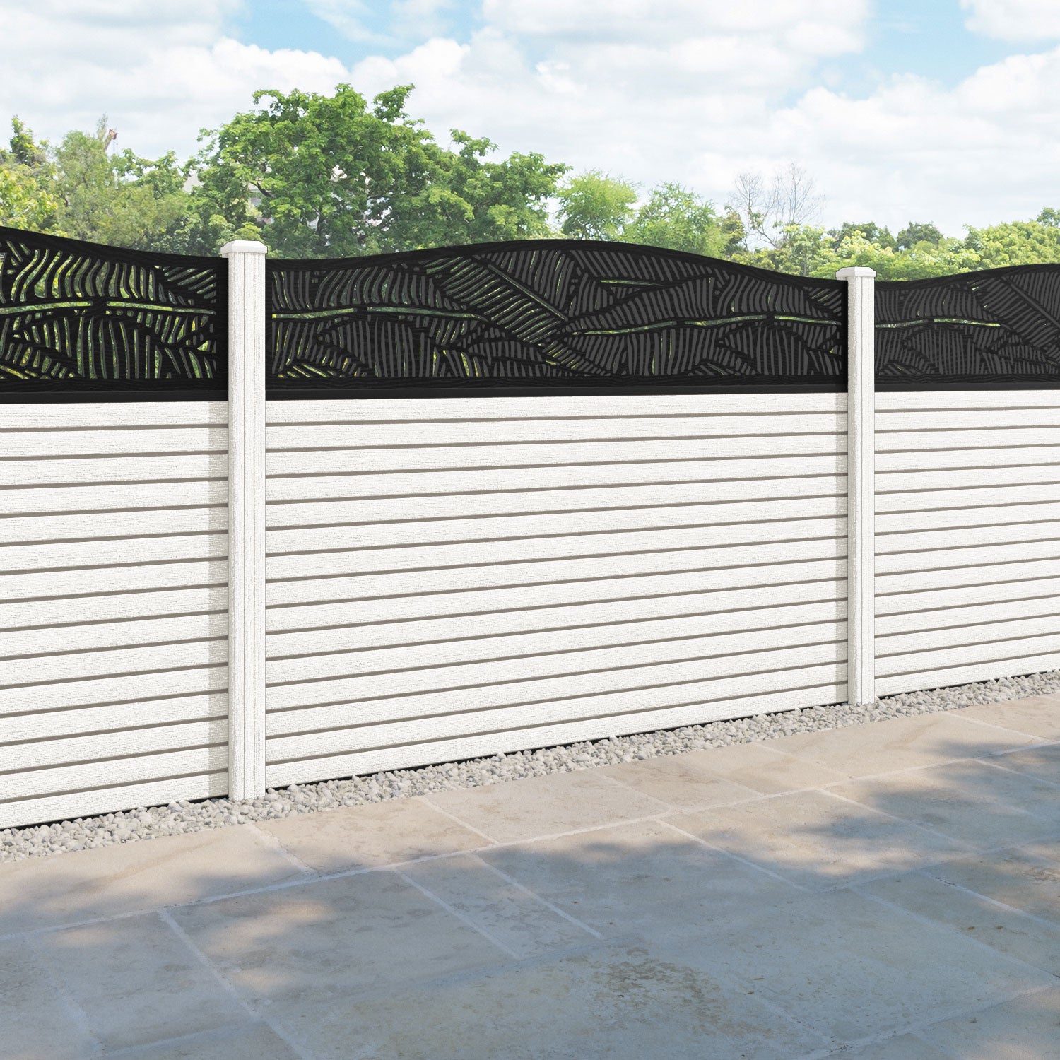 Hudson Feather Curved Top Fence Panel - Light Stone - with our composite posts