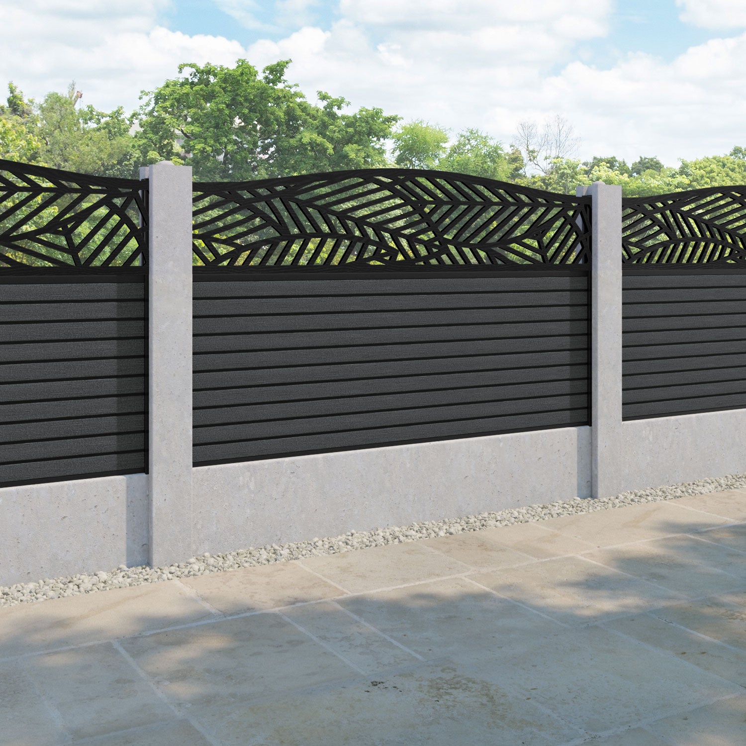 Hudson Habitat Curved Top Fence Panel - Dark Grey - for existing concrete posts
