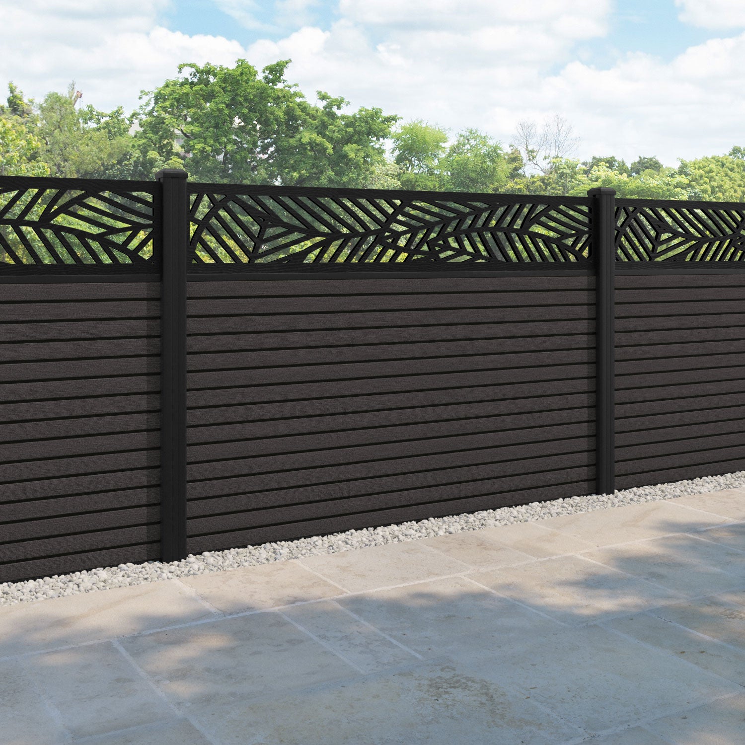 Hudson Habitat Fence Panel - Dark Oak - with our aluminium posts