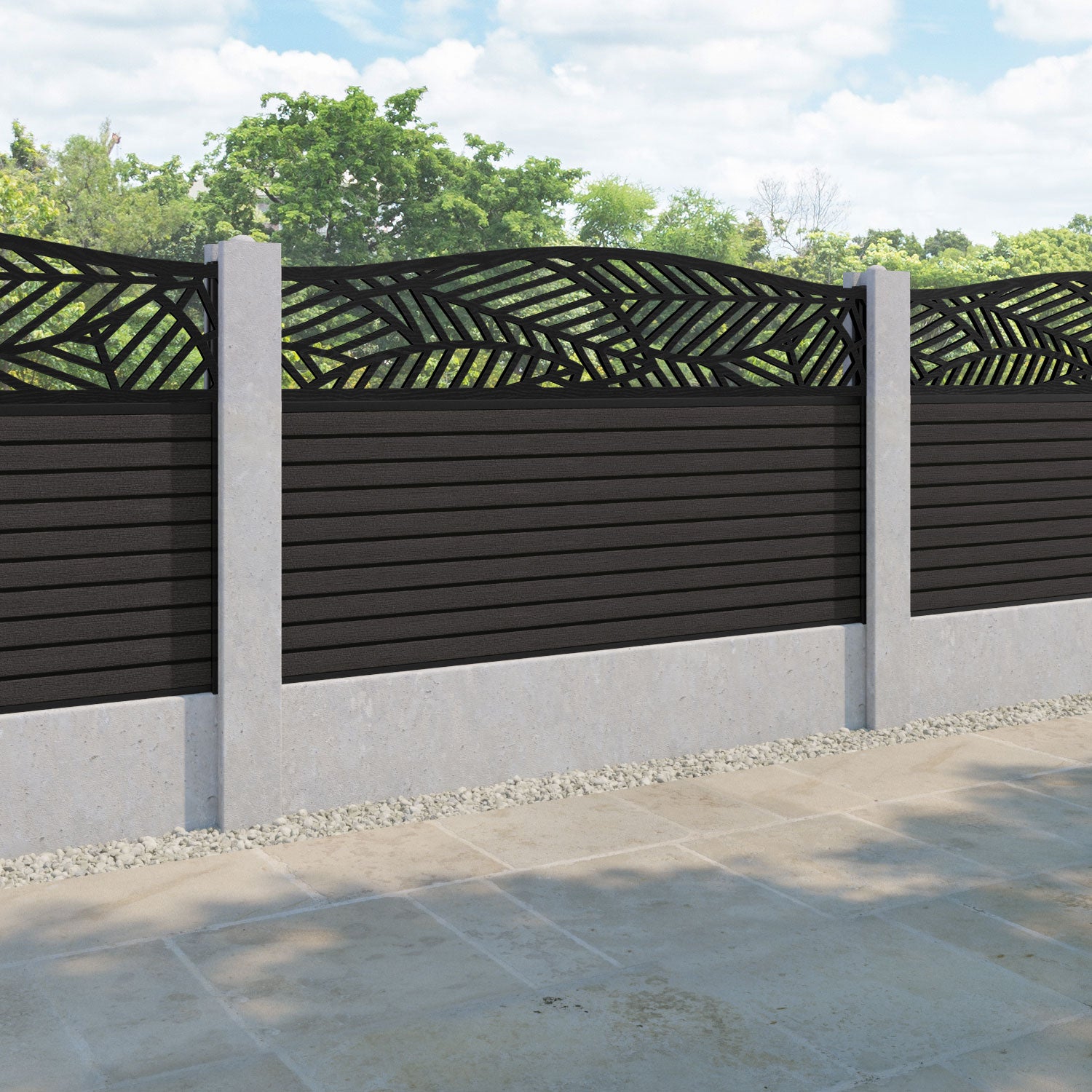 Hudson Habitat Curved Top Fence Panel - Dark Oak - for existing concrete posts