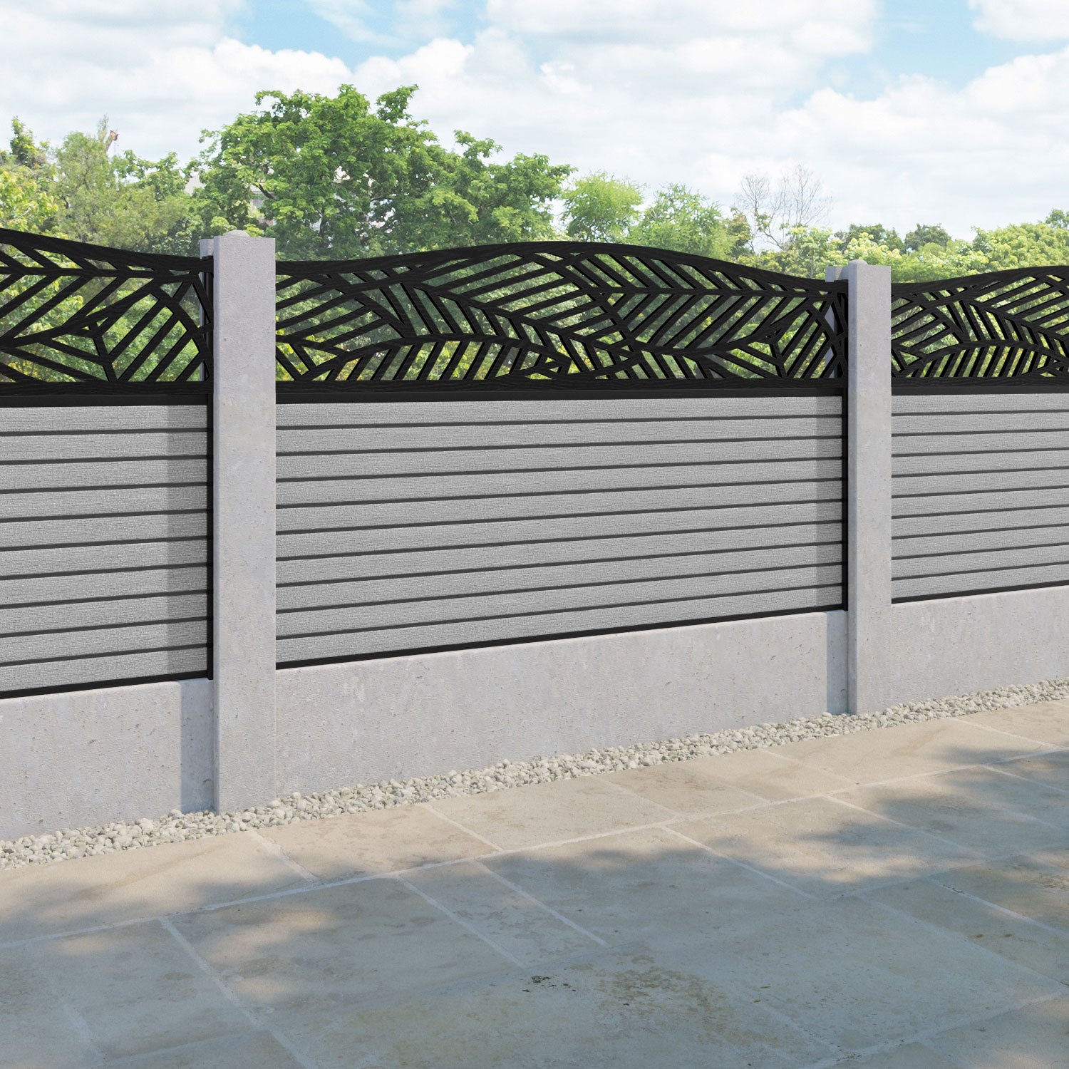 Hudson Habitat Curved Top Fence Panel - Light Grey - for existing concrete posts