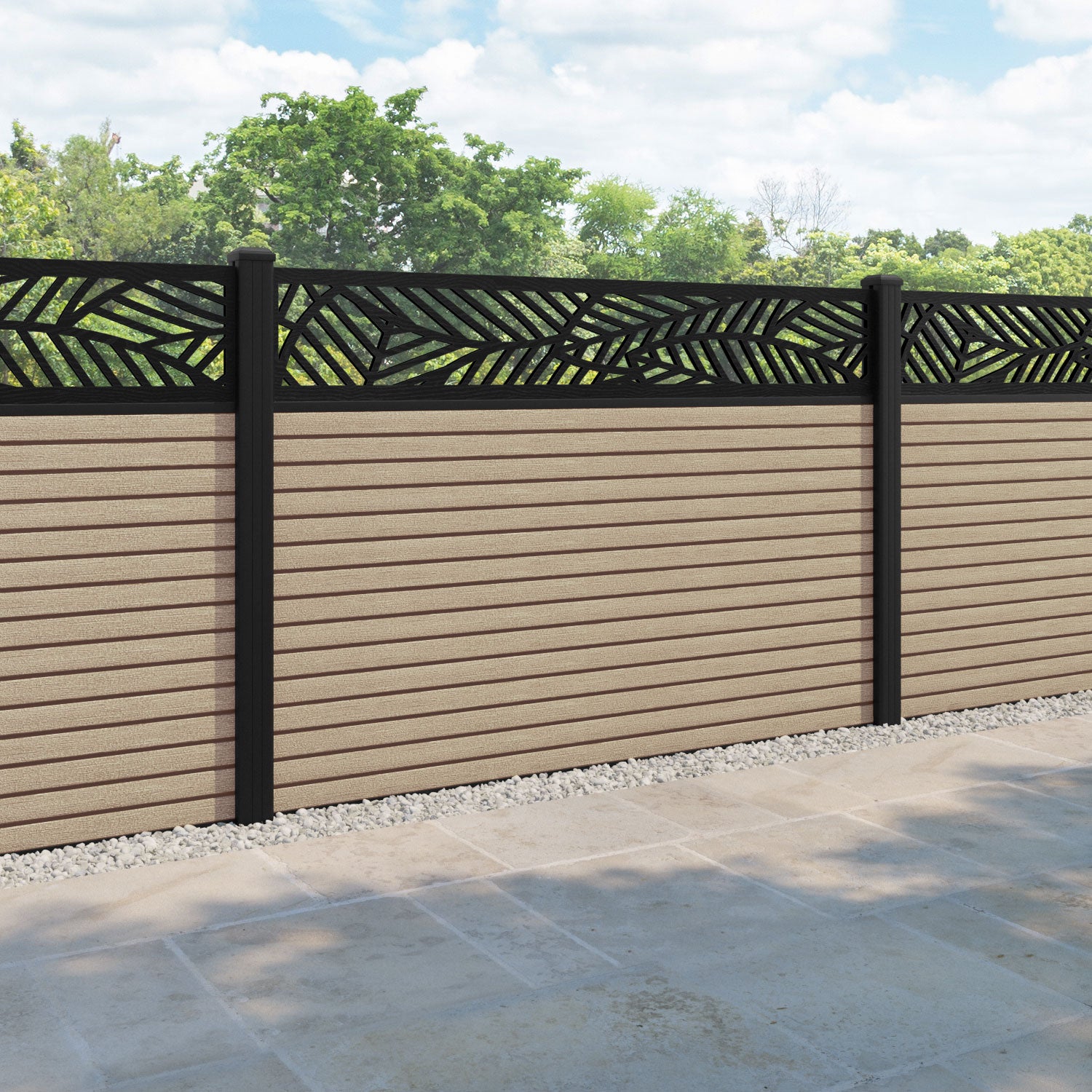 Hudson Habitat Fence Panel - Light Oak - with our aluminium posts