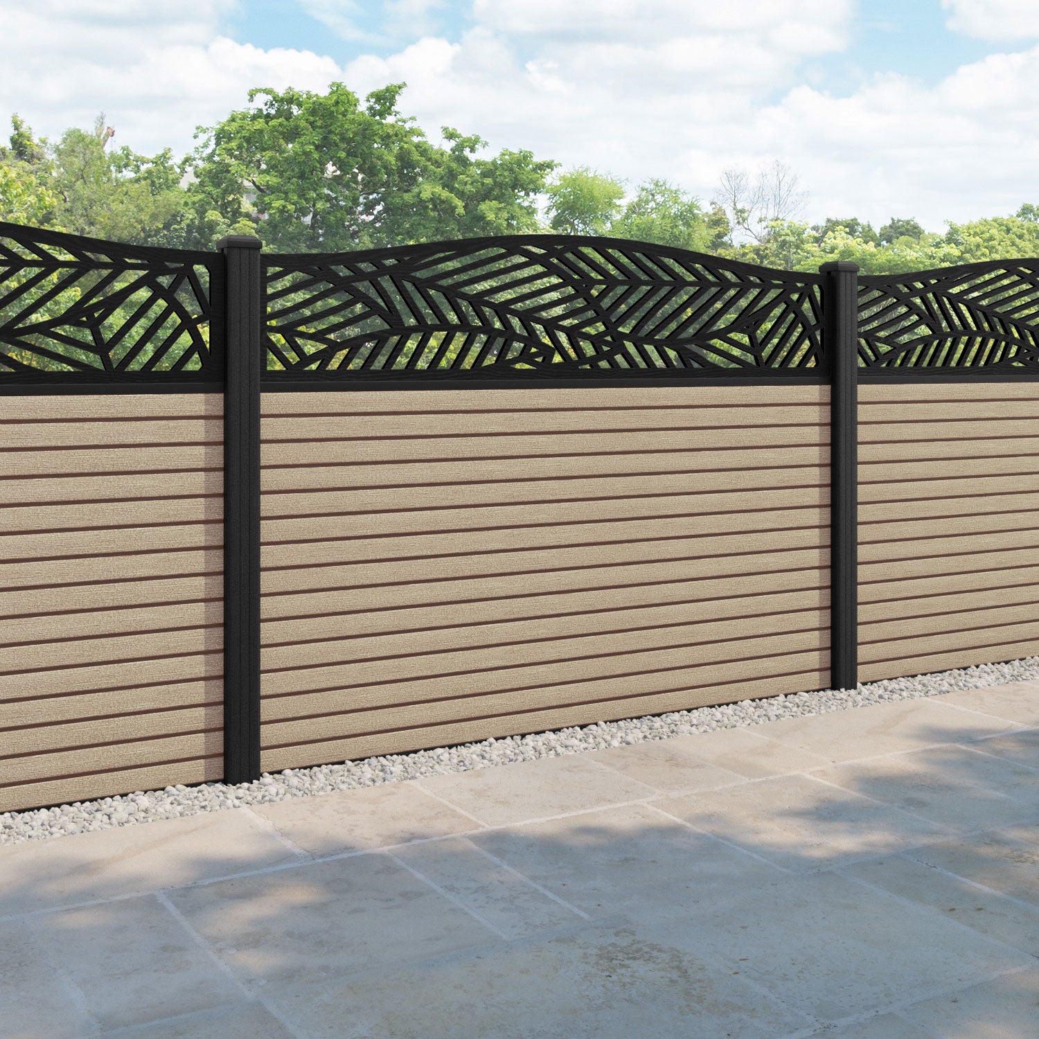 Hudson Habitat Curved Top Fence Panel - Light Oak - with our composite posts