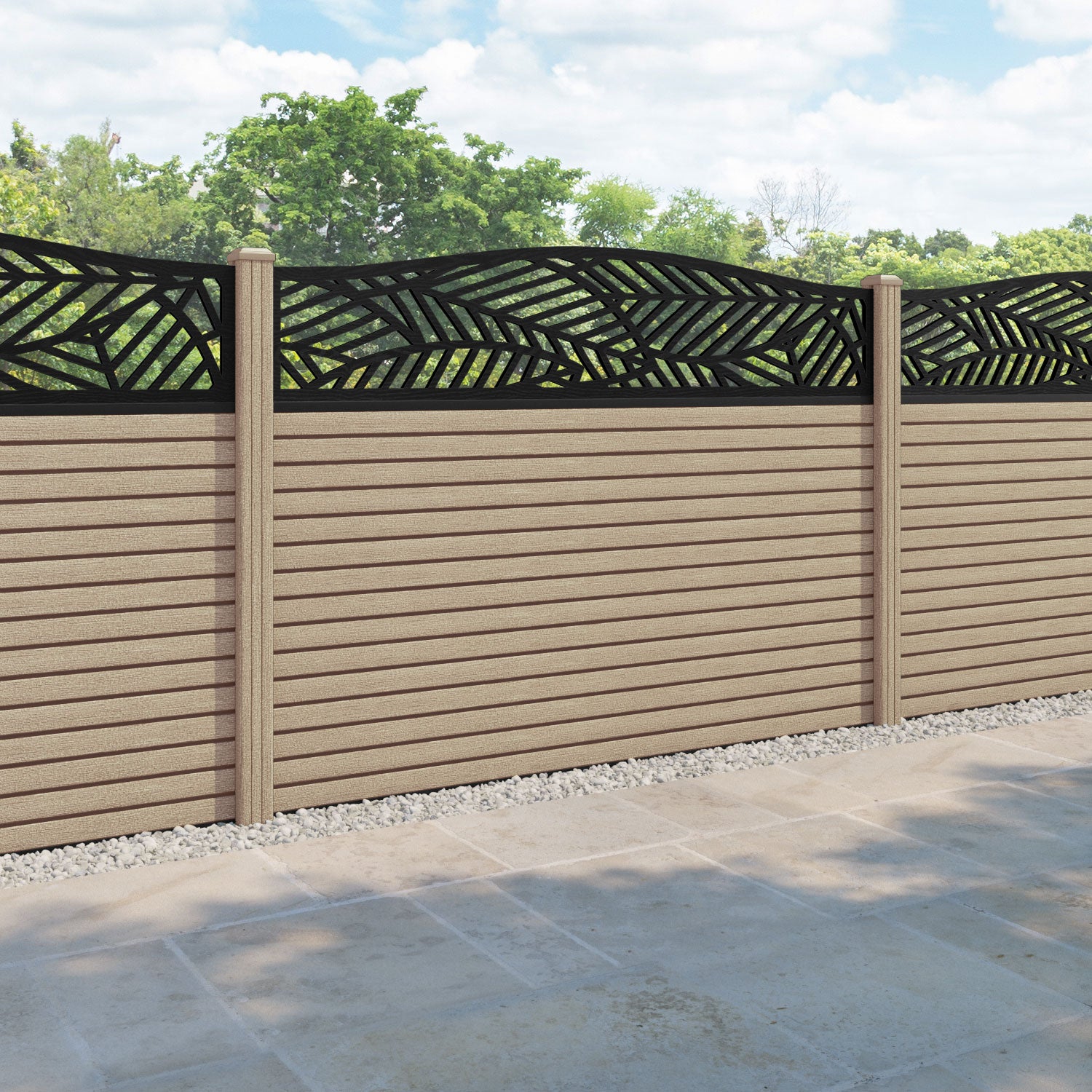 Hudson Habitat Curved Top Fence Panel - Light Oak - with our composite posts
