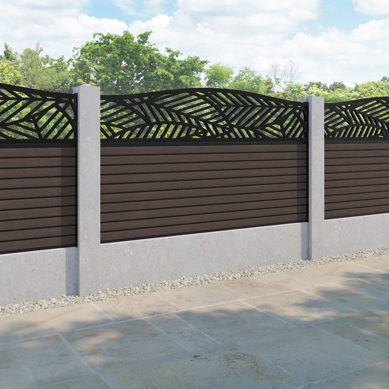 Hudson Habitat Curved Top Fence Panel - Mid Brown - for existing concrete posts