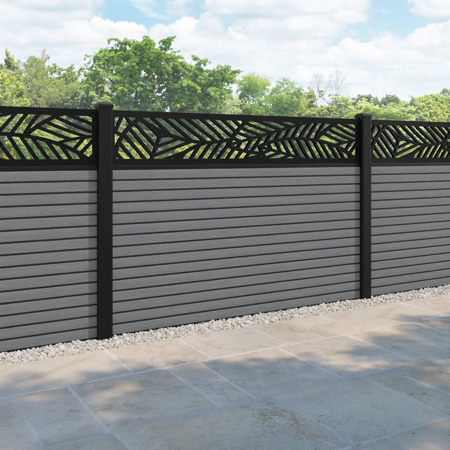 Hudson Habitat Fence Panel - Mid Grey - with our aluminium posts