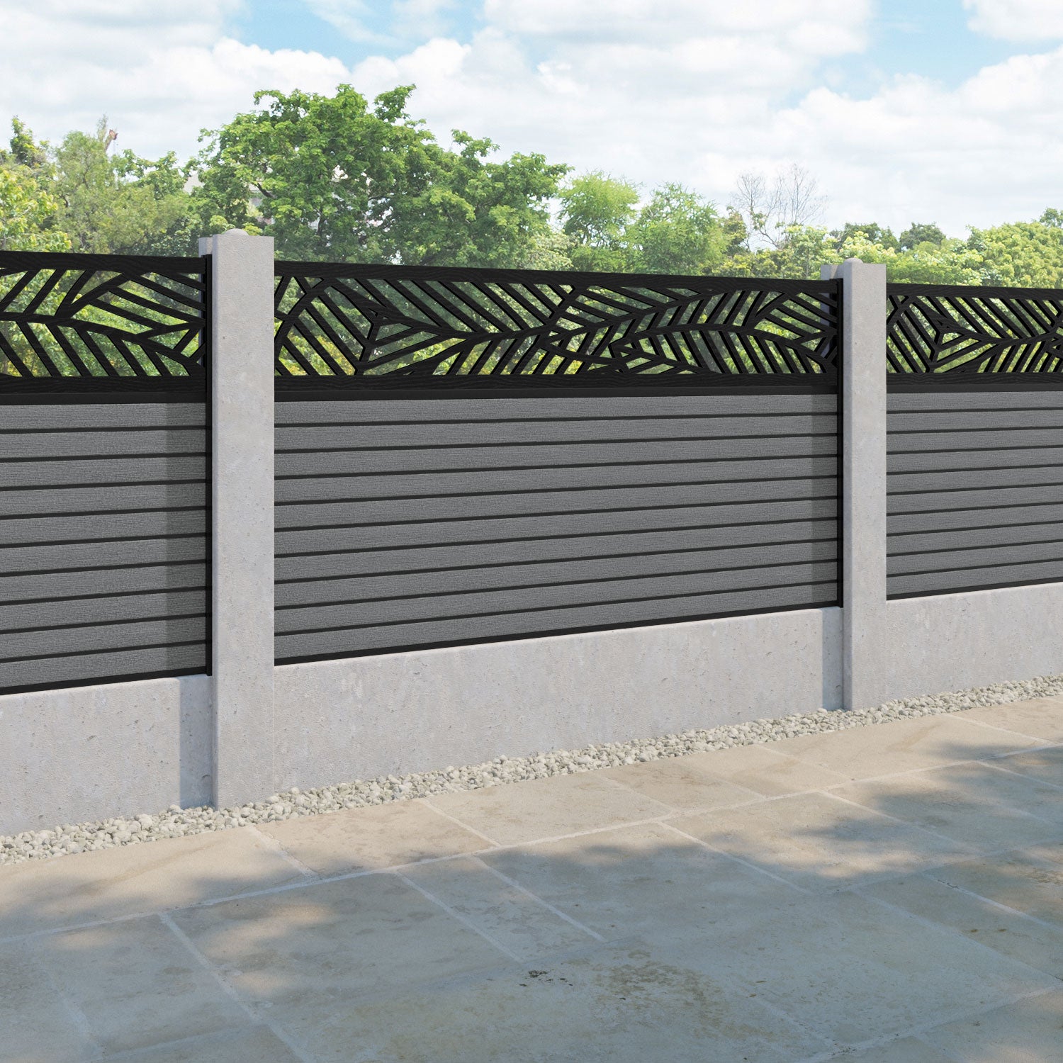 Hudson Habitat Fence Panel - Mid Grey - for existing concrete posts