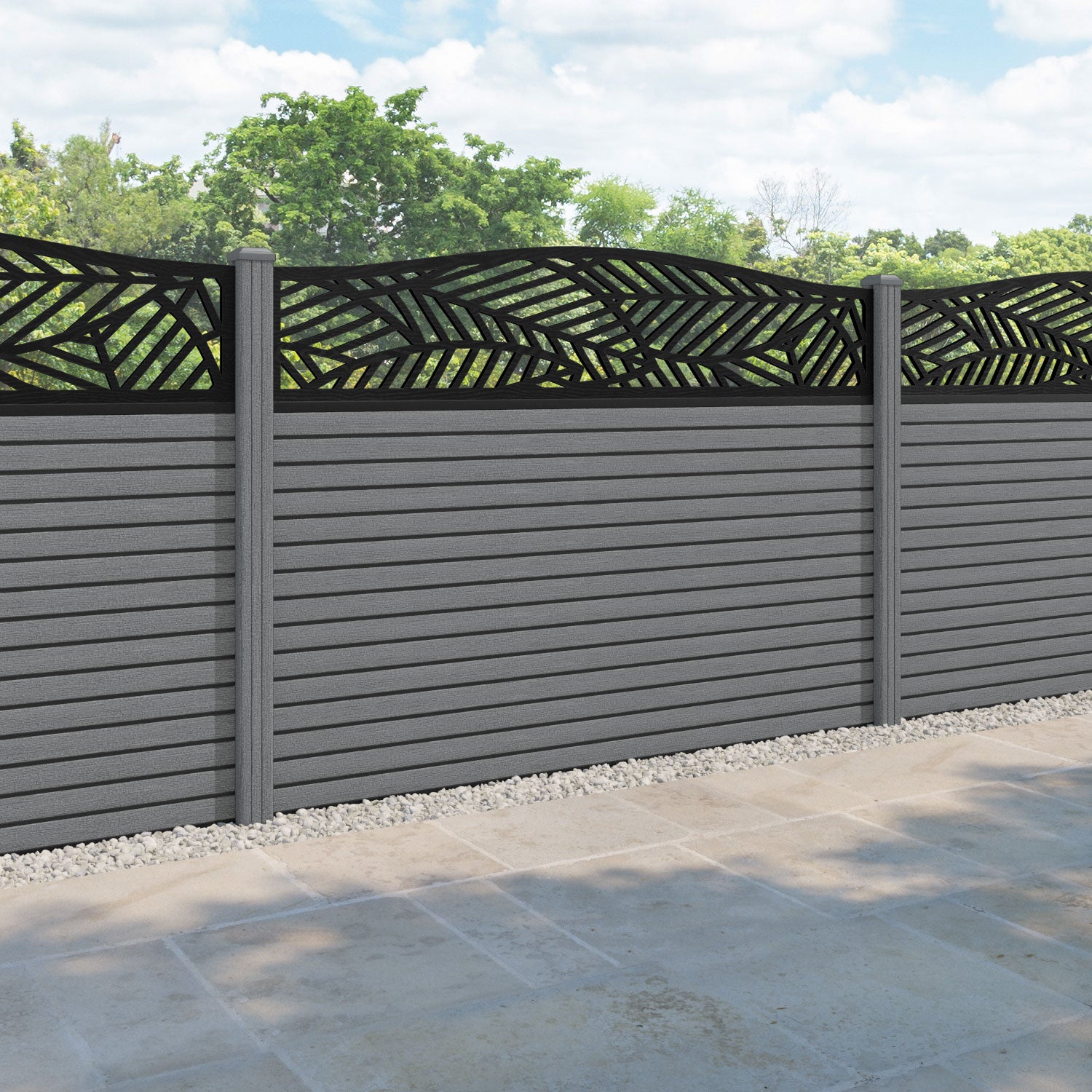 Hudson Habitat Curved Top Fence Panel - Mid Grey - with our composite posts
