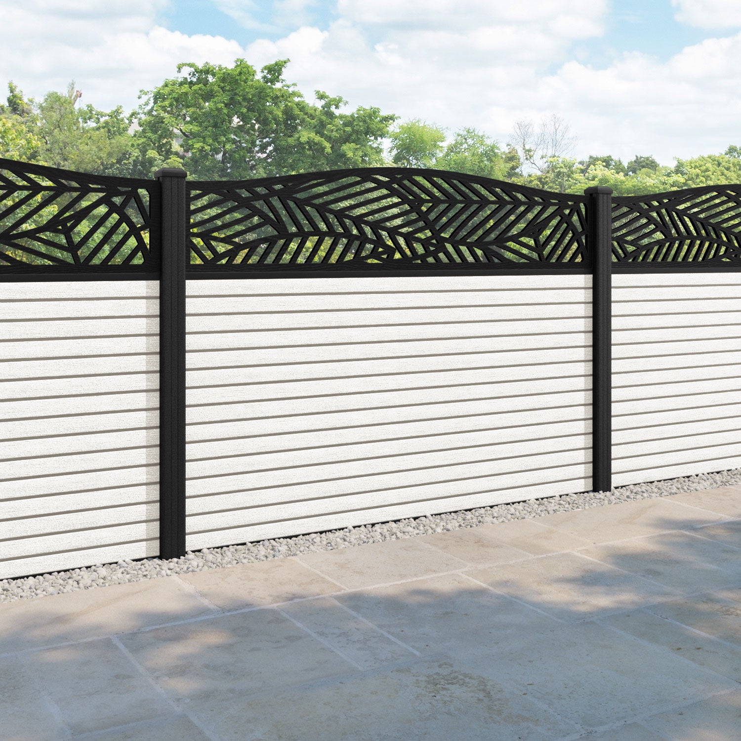 Hudson Habitat Curved Top Fence Panel - Light Stone - with our composite posts