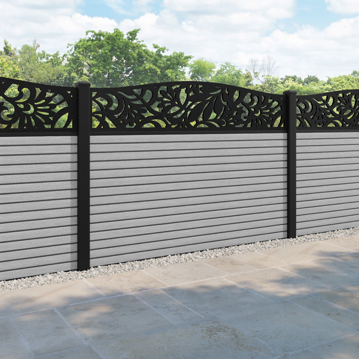 Hudson Heritage Curved Top Fence Panel - Light Grey - with our aluminium posts