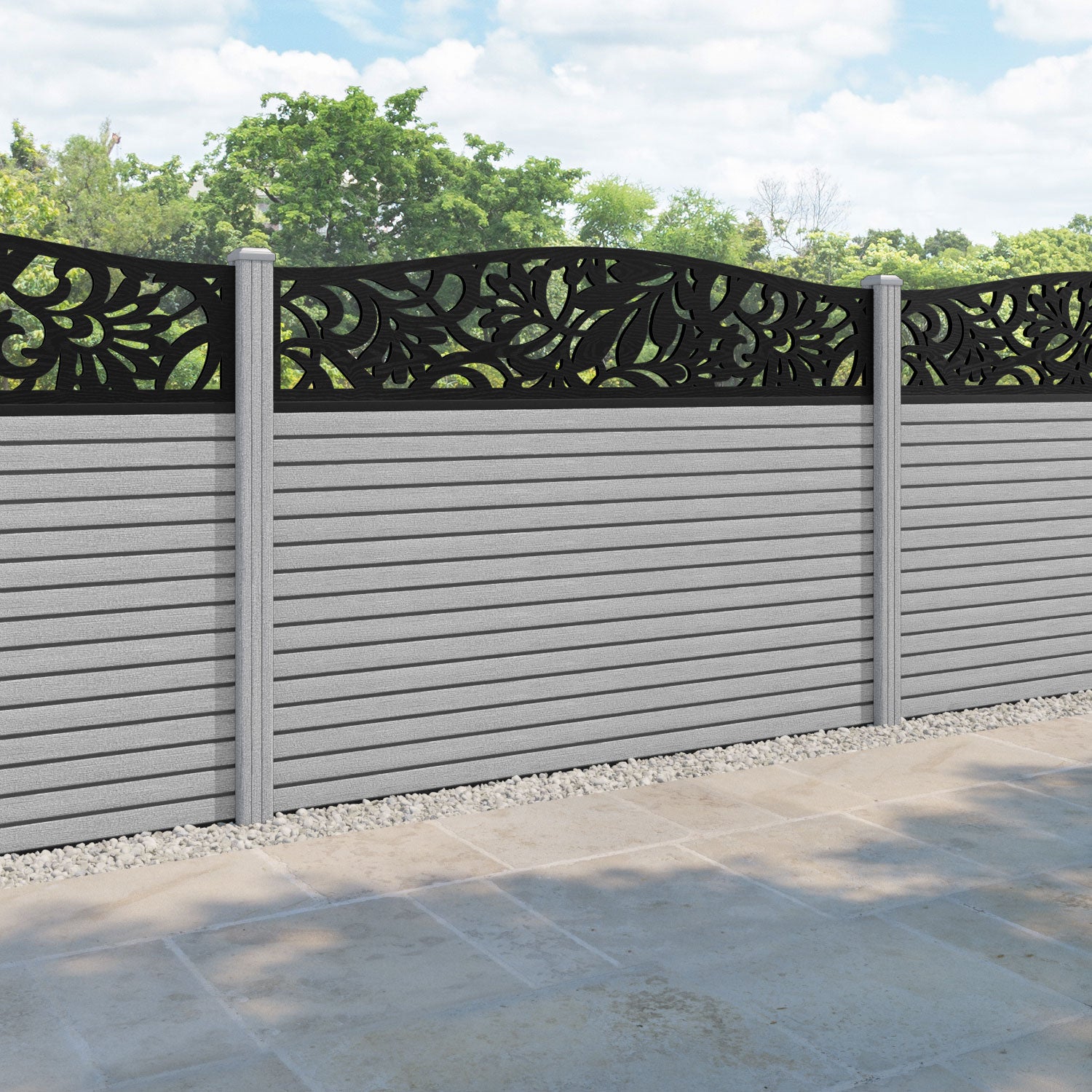Hudson Heritage Curved Top Fence Panel - Light Grey - with our composite posts