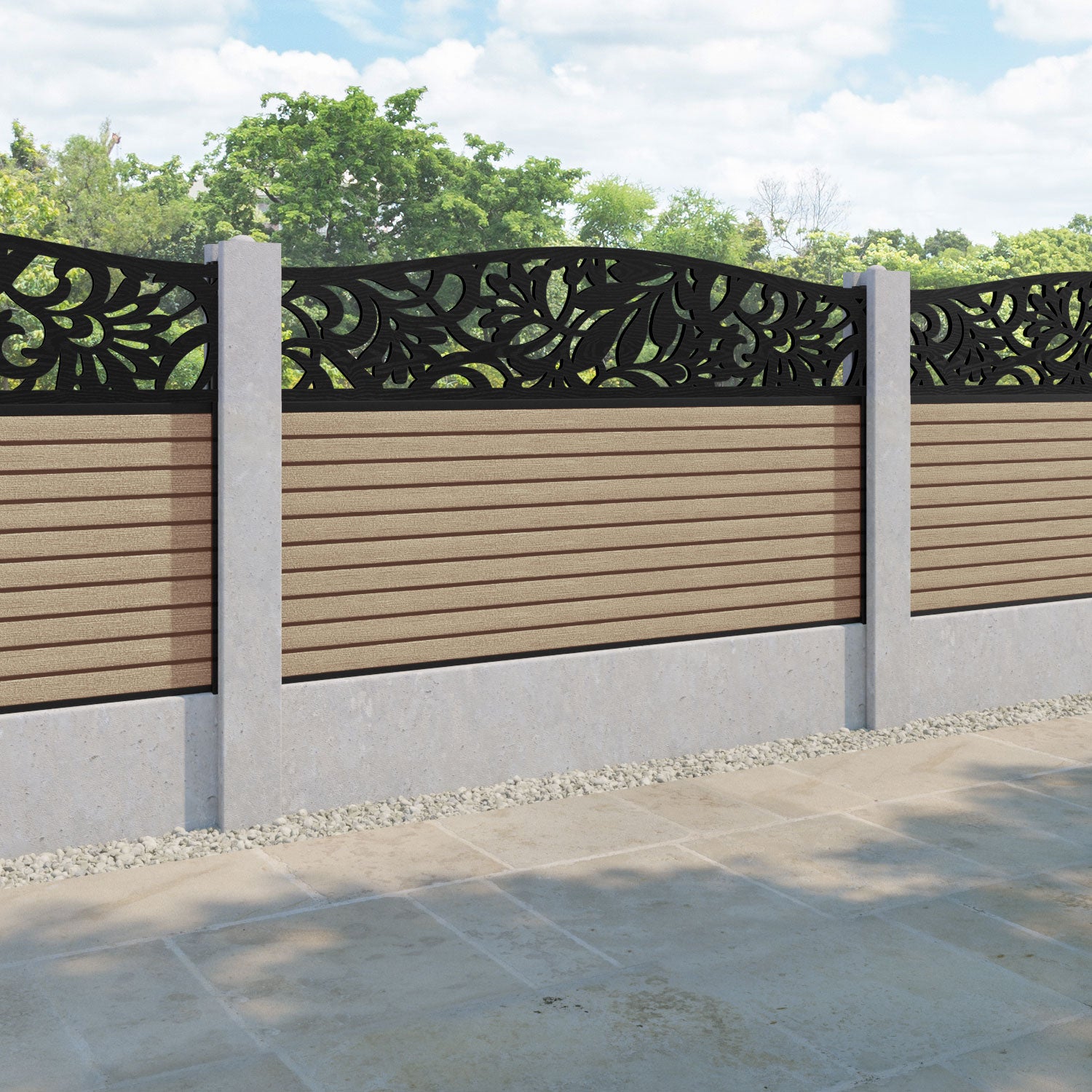 Hudson Heritage Curved Top Fence Panel - Light Oak - for existing concrete posts