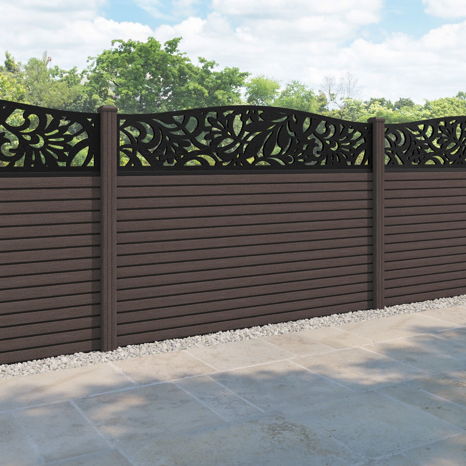Hudson Heritage Curved Top Fence Panel - Mid Brown - with our composite posts
