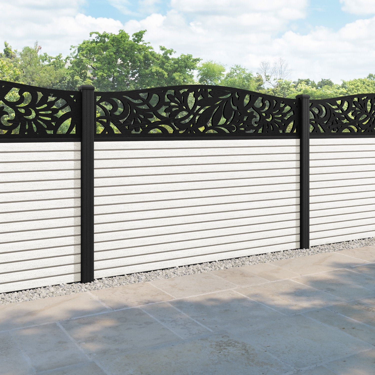 Hudson Heritage Curved Top Fence Panel - Light Stone - with our composite posts