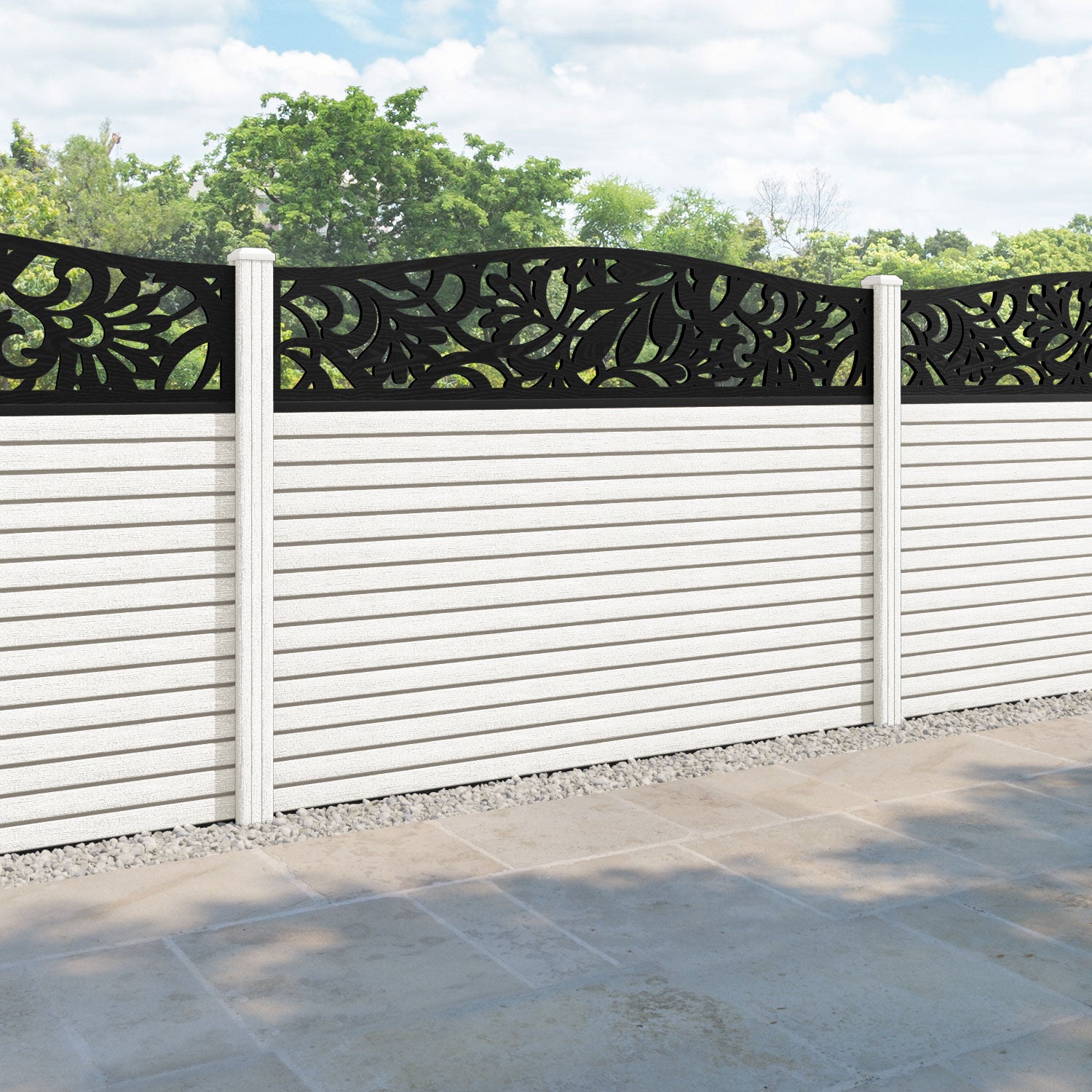 Hudson Heritage Curved Top Fence Panel - Light Stone - with our composite posts
