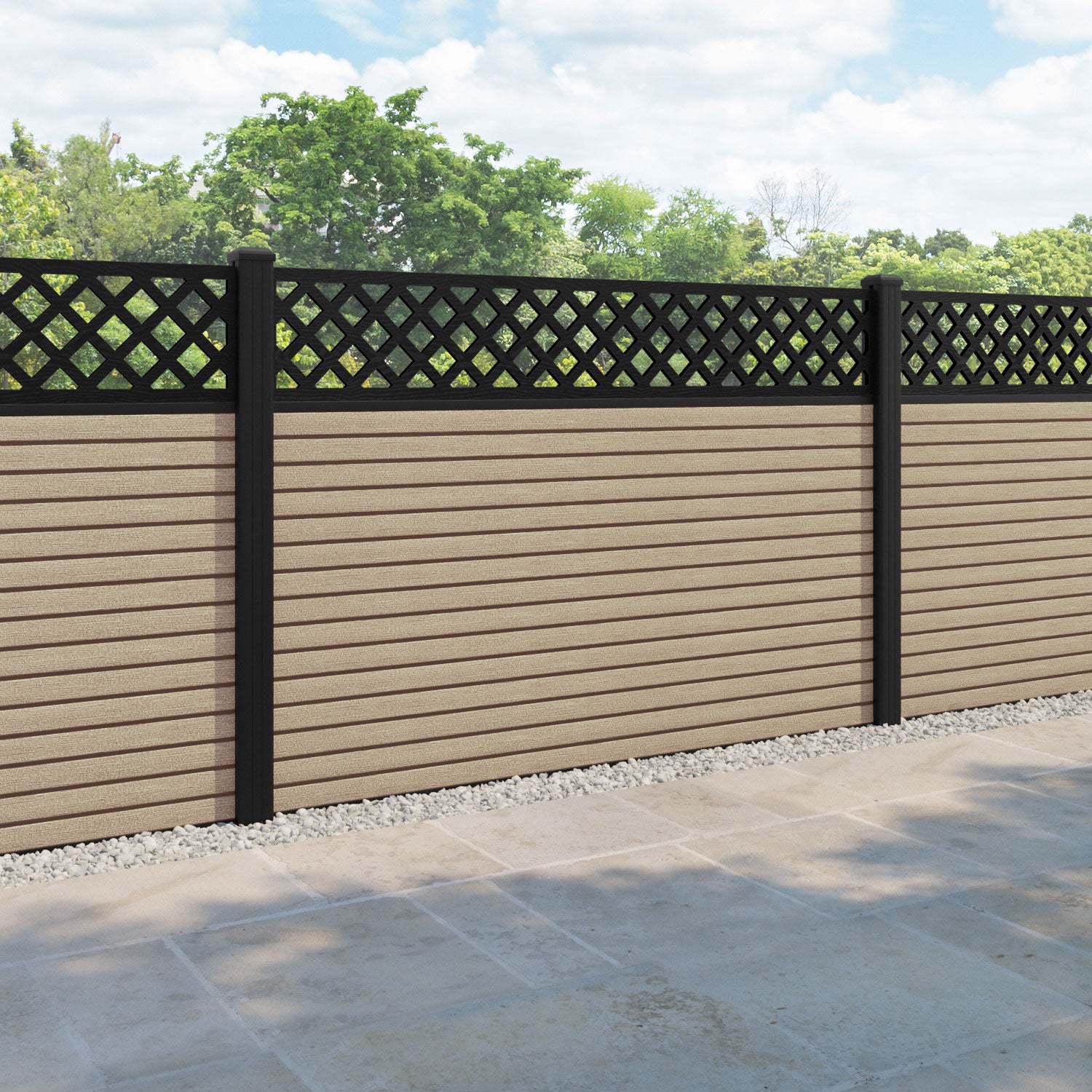 Hudson Hive Fence Panel - Light Oak - with our aluminium posts