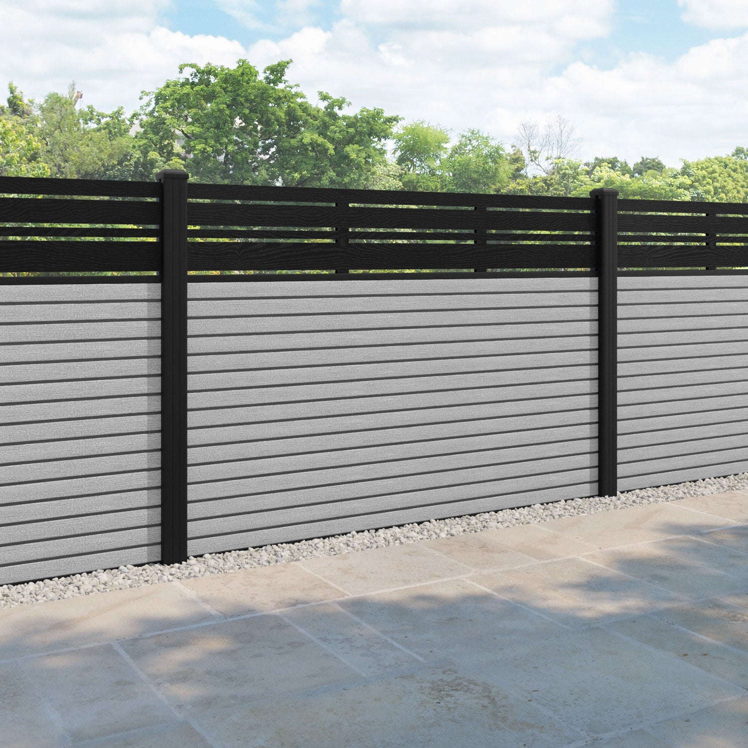 Hudson Linea Fence Panel - Light Grey - with our aluminium posts