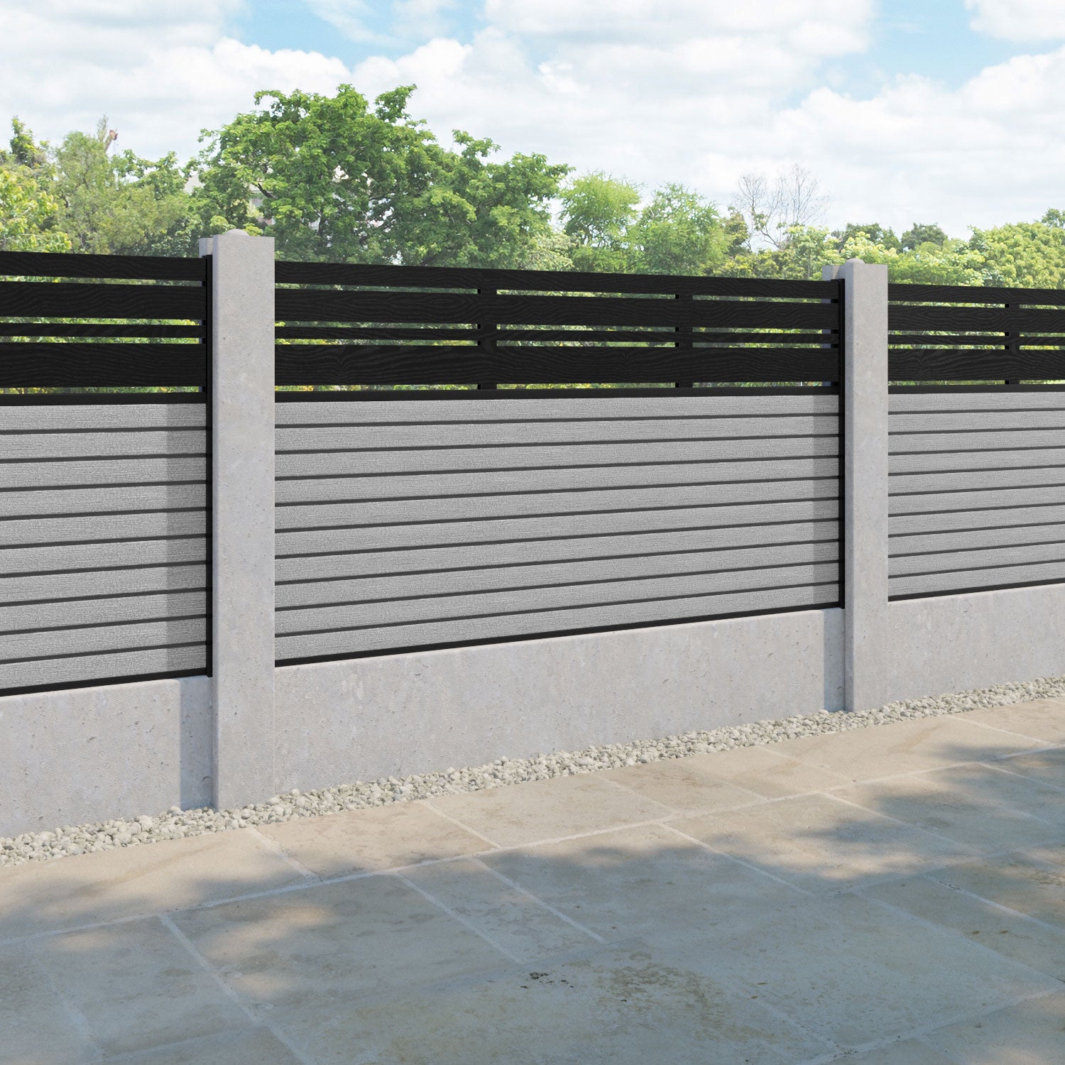 Hudson Linea Fence Panel - Light Grey - for existing concrete posts