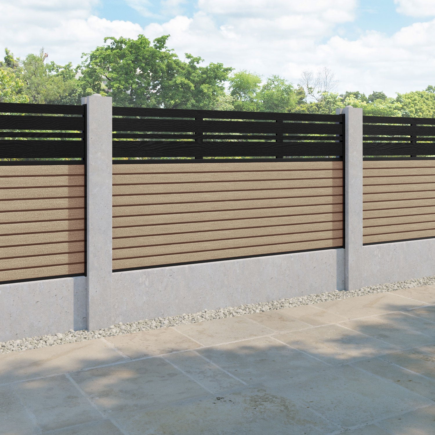 Hudson Linea Fence Panel - Light Oak - for existing concrete posts