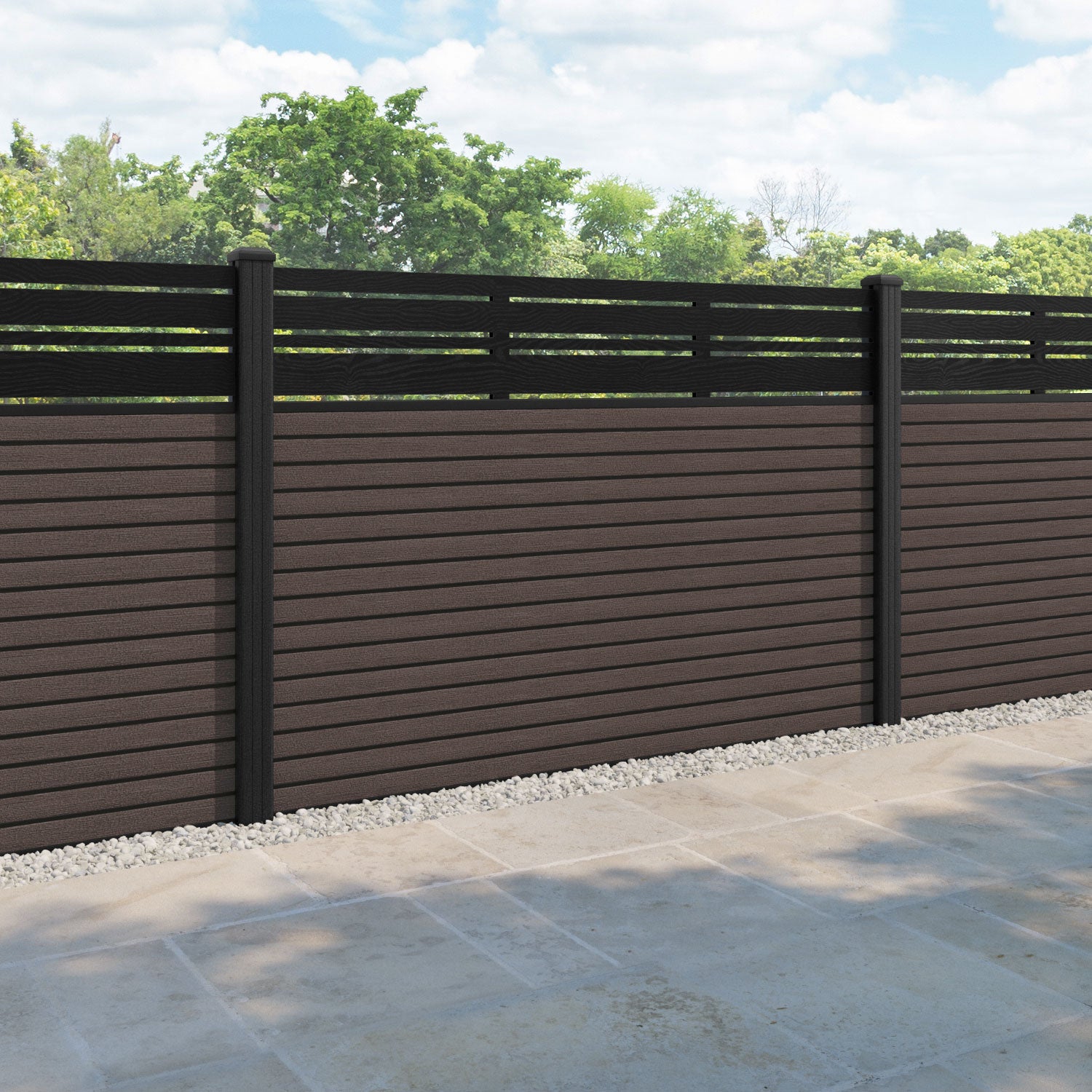 Hudson Linea Fence Panel - Mid Brown - with our composite posts