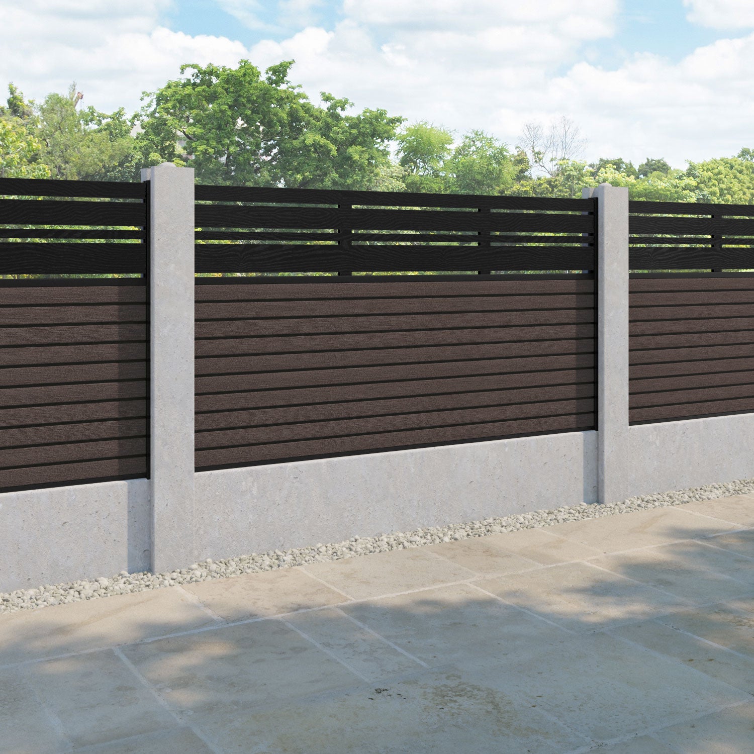 Hudson Linea Fence Panel - Mid Brown - for existing concrete posts