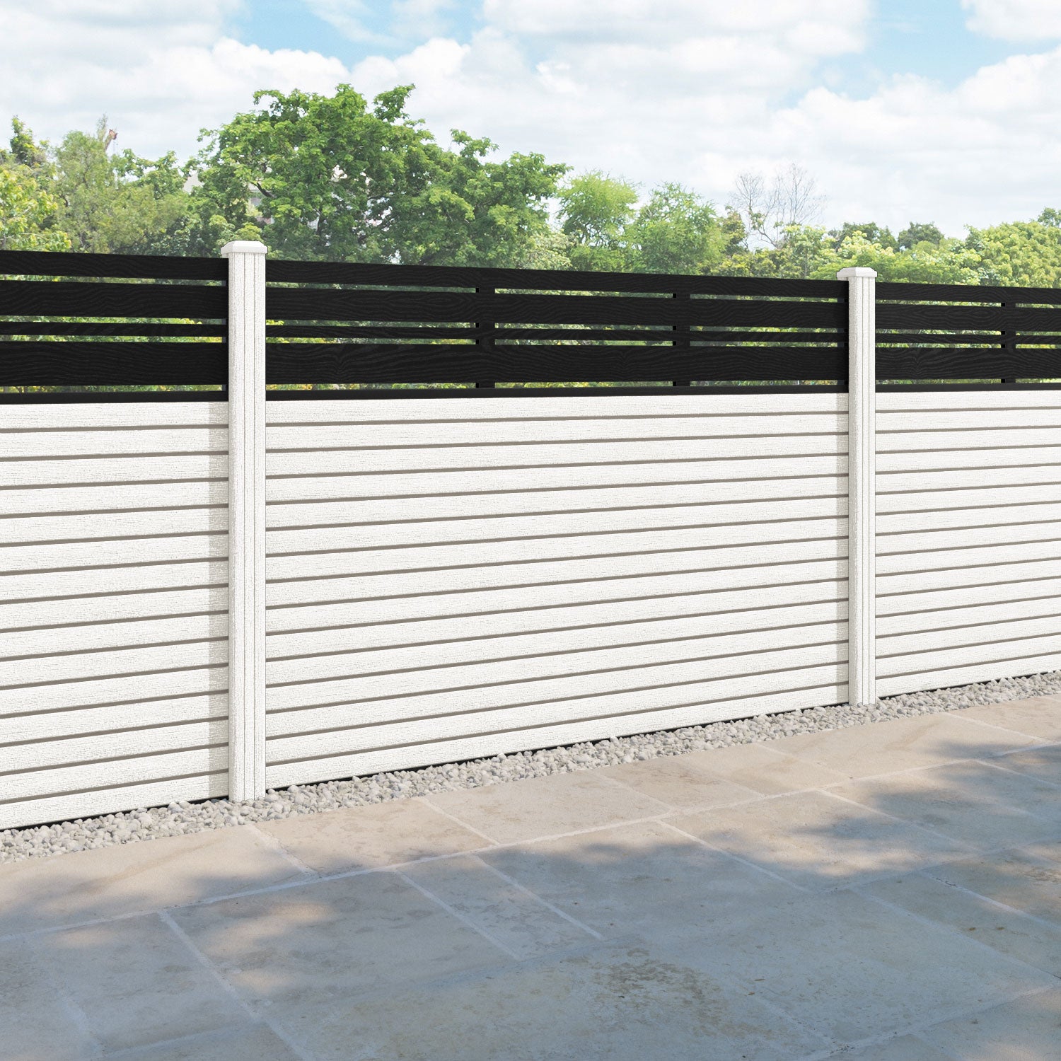 Hudson Linea Fence Panel - Light Stone - with our composite posts