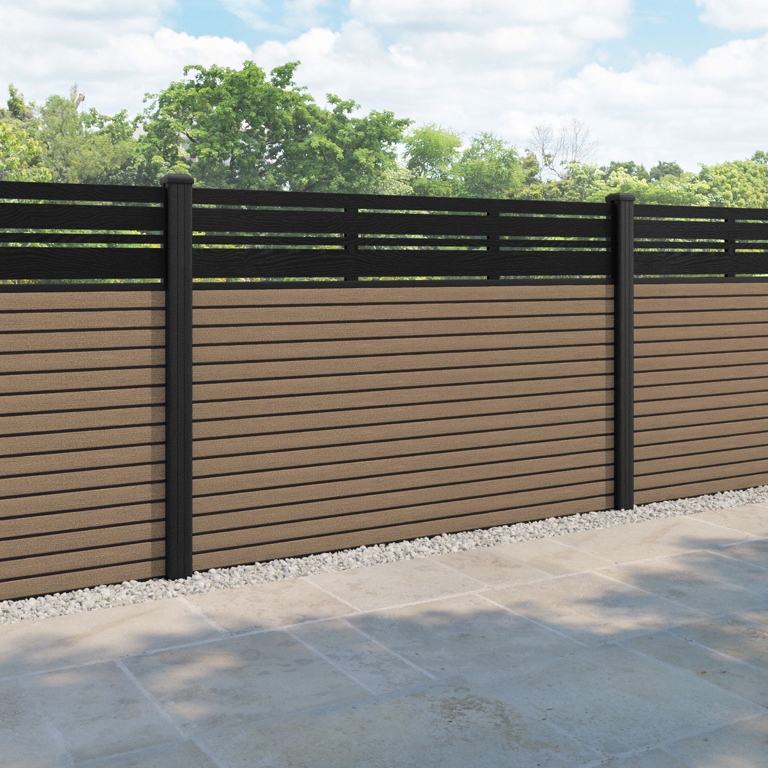 Hudson Linea Fence Panel - Teak - with our composite posts