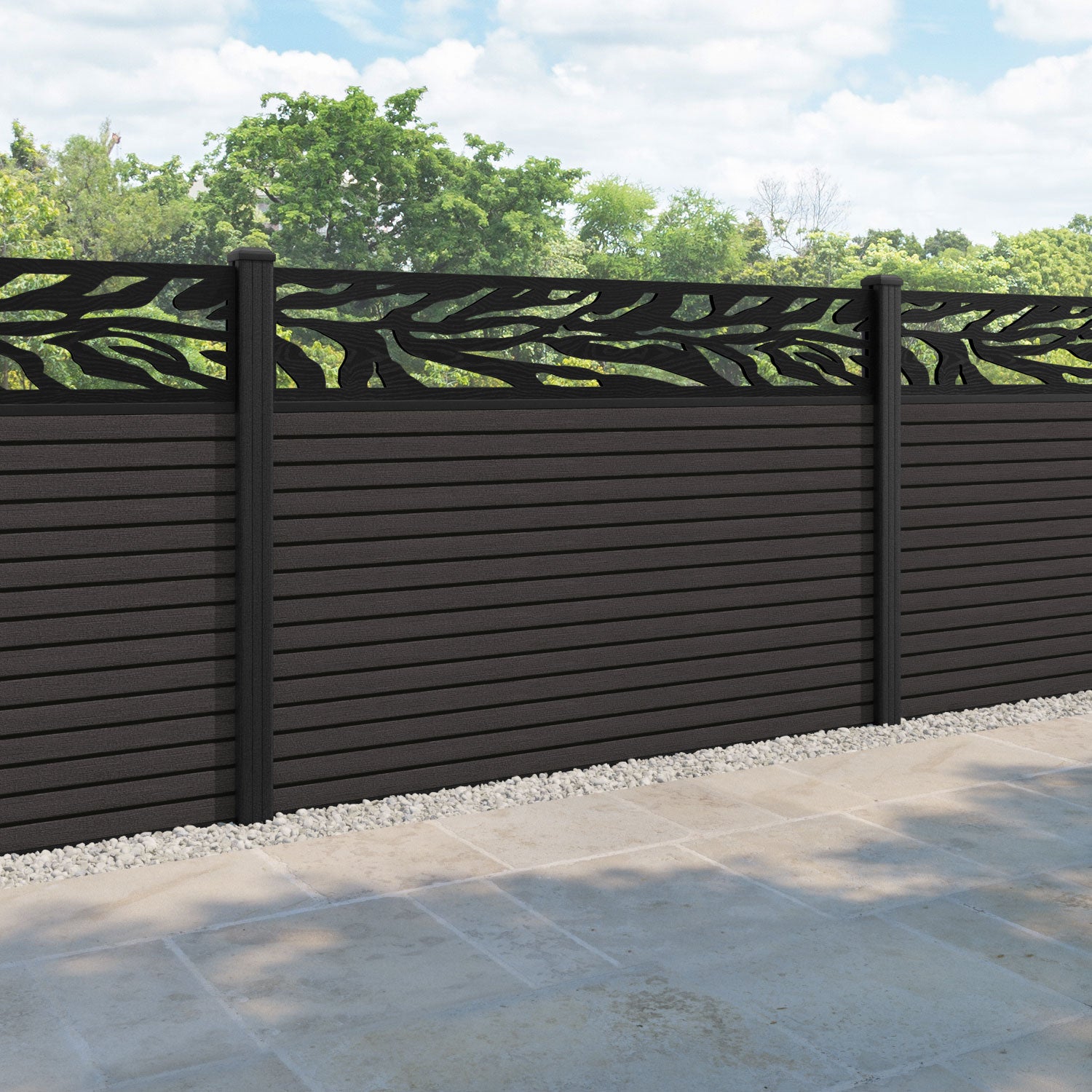 Hudson Malawi Fence Panel - Dark Oak - with our composite posts