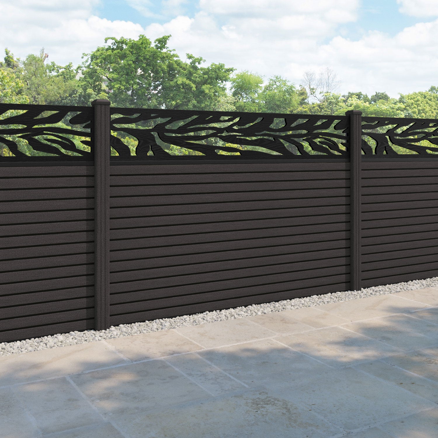 Hudson Malawi Fence Panel - Dark Oak - with our composite posts