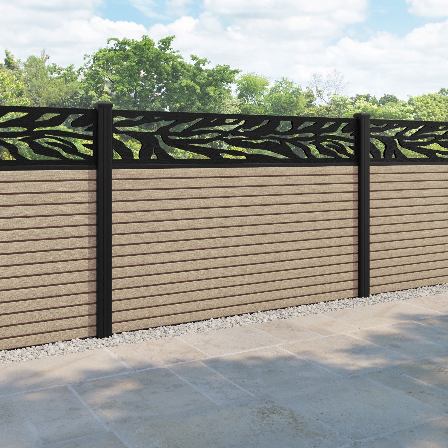 Hudson Malawi Fence Panel - Light Oak - with our aluminium posts
