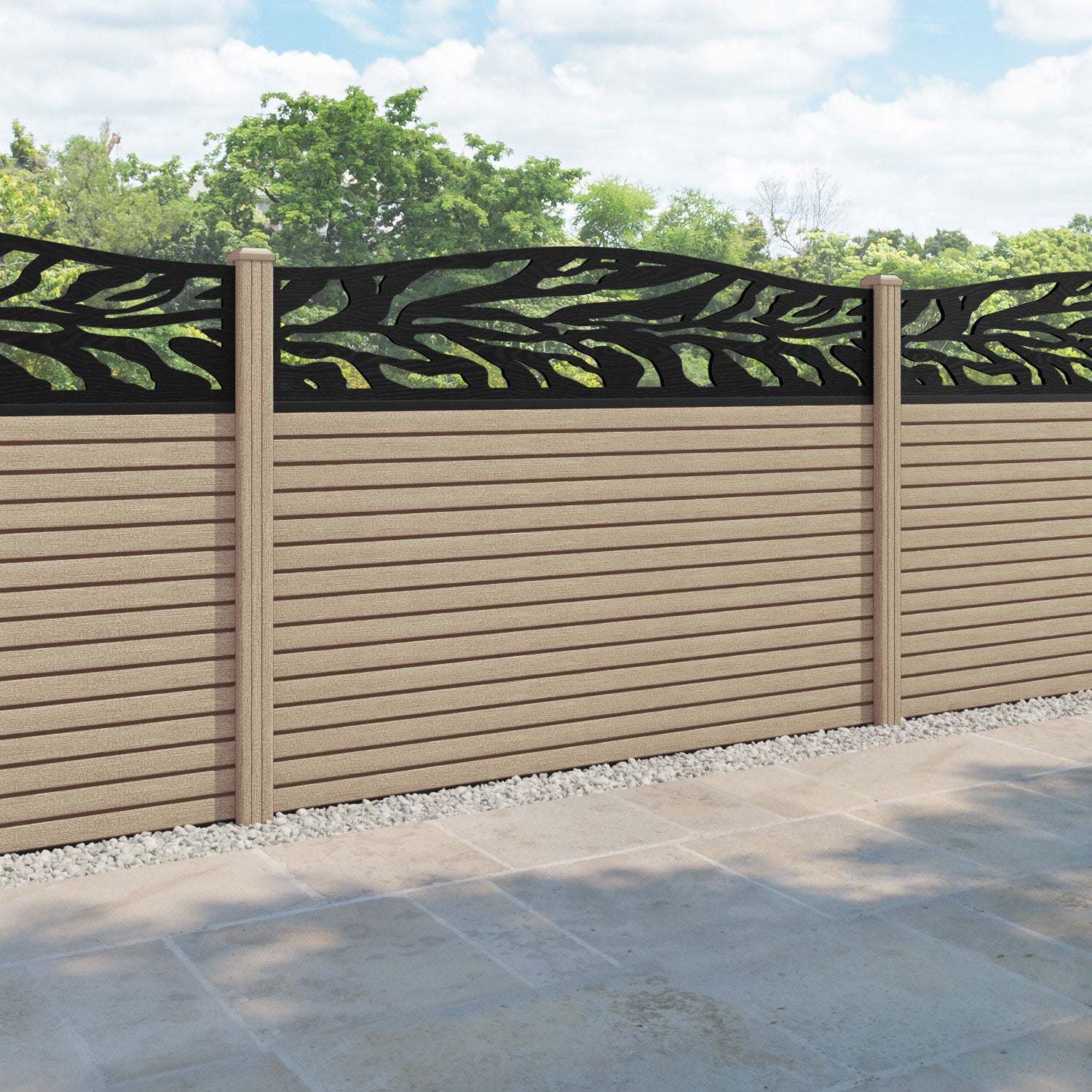 Hudson Malawi Curved Top Fence Panel - Light Oak - with our composite posts