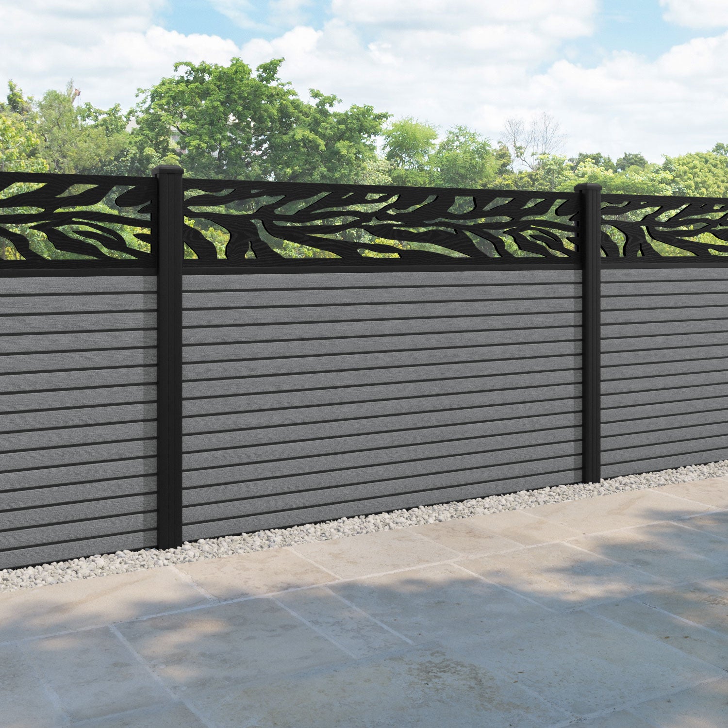 Hudson Malawi Fence Panel - Mid Grey - with our aluminium posts