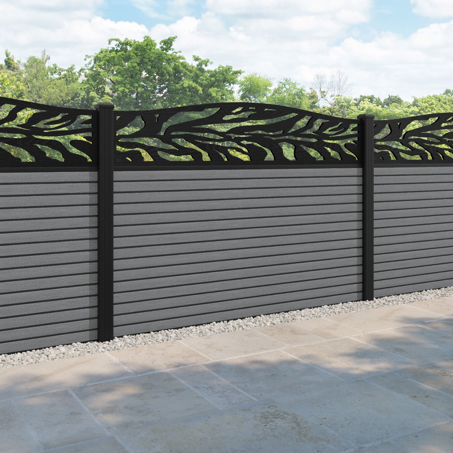 Hudson Malawi Curved Top Fence Panel - Mid Grey - with our aluminium posts