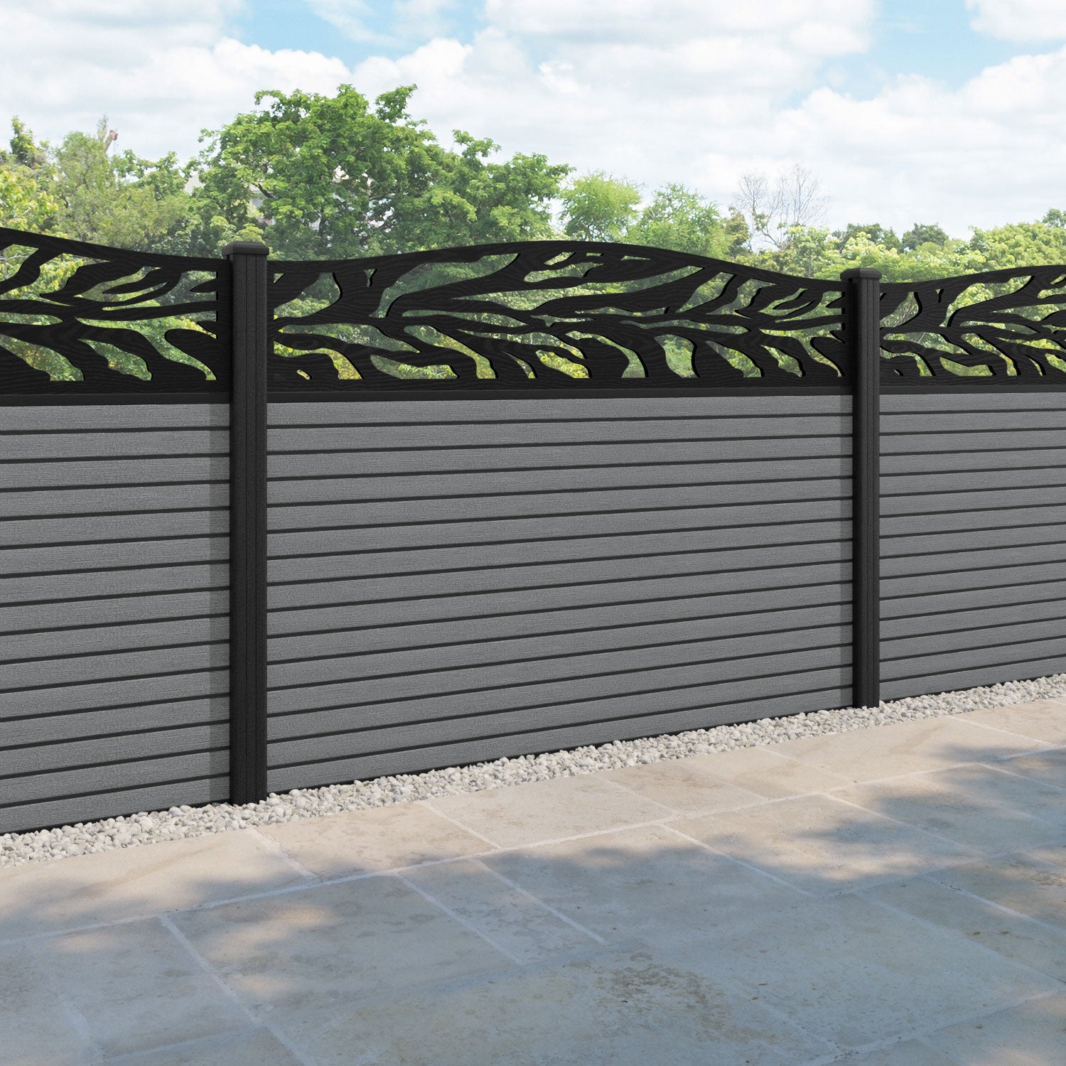 Hudson Malawi Curved Top Fence Panel - Mid Grey - with our composite posts