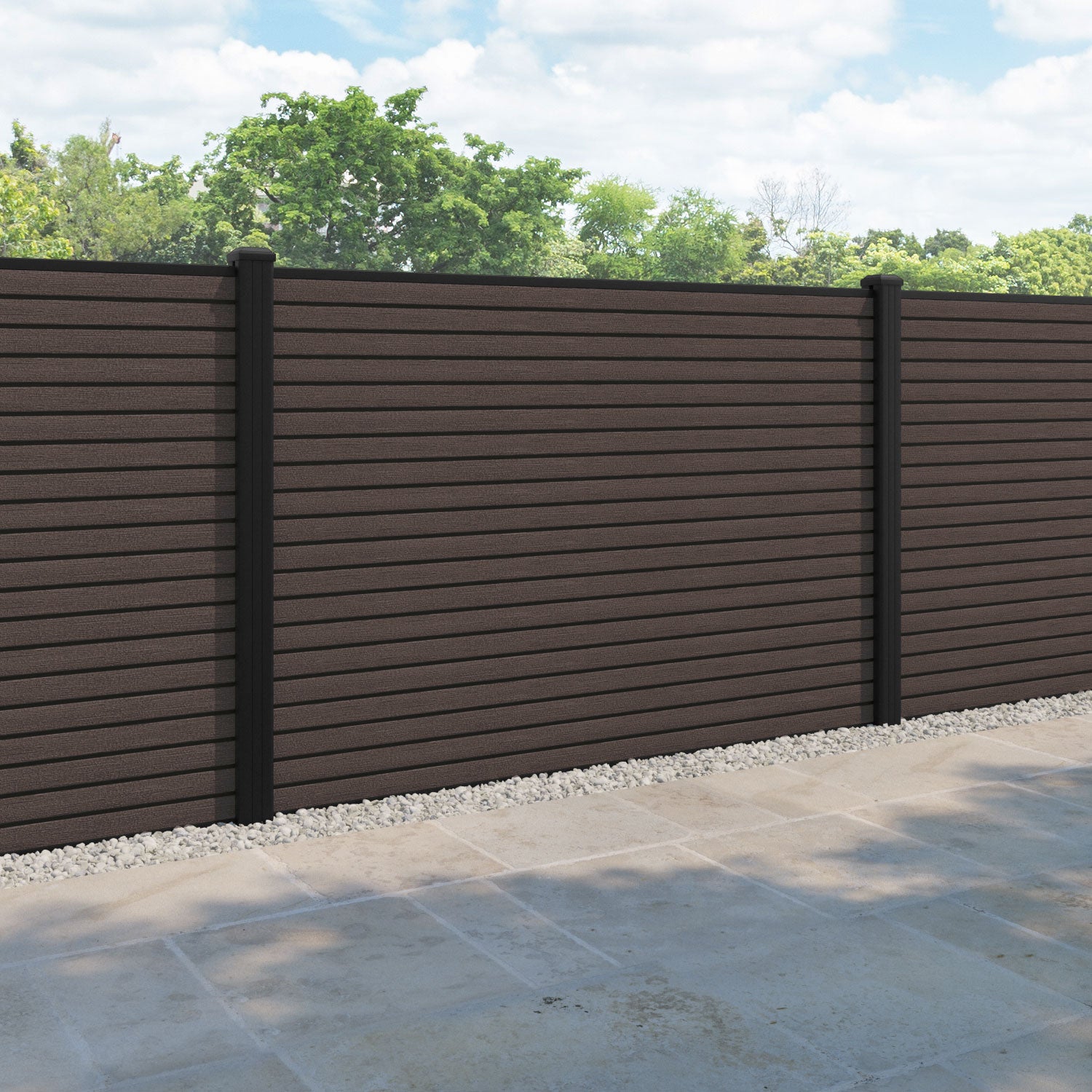 Hudson Fence Panel - Mid Brown - with our aluminium posts