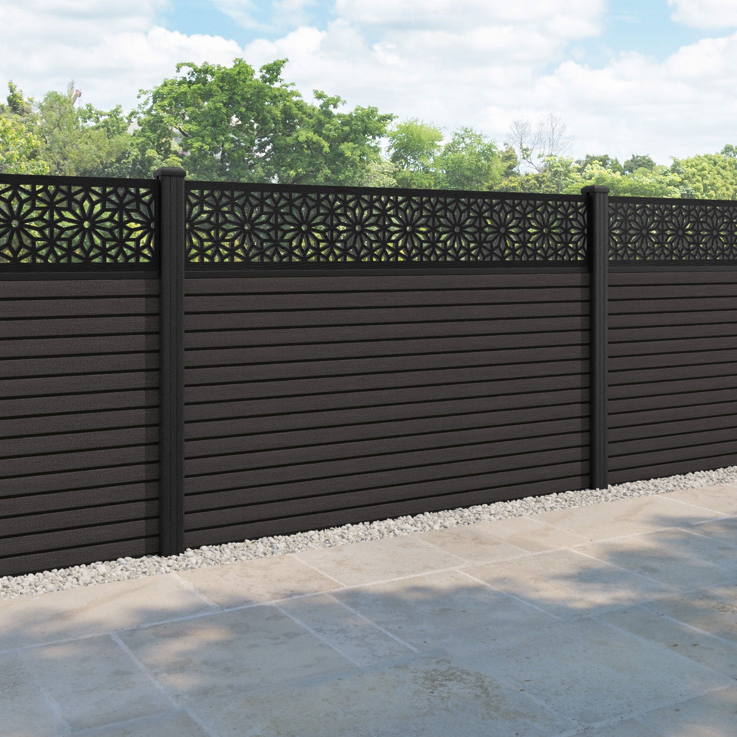 Hudson Narwa Fence Panel - Dark Oak - with our composite posts