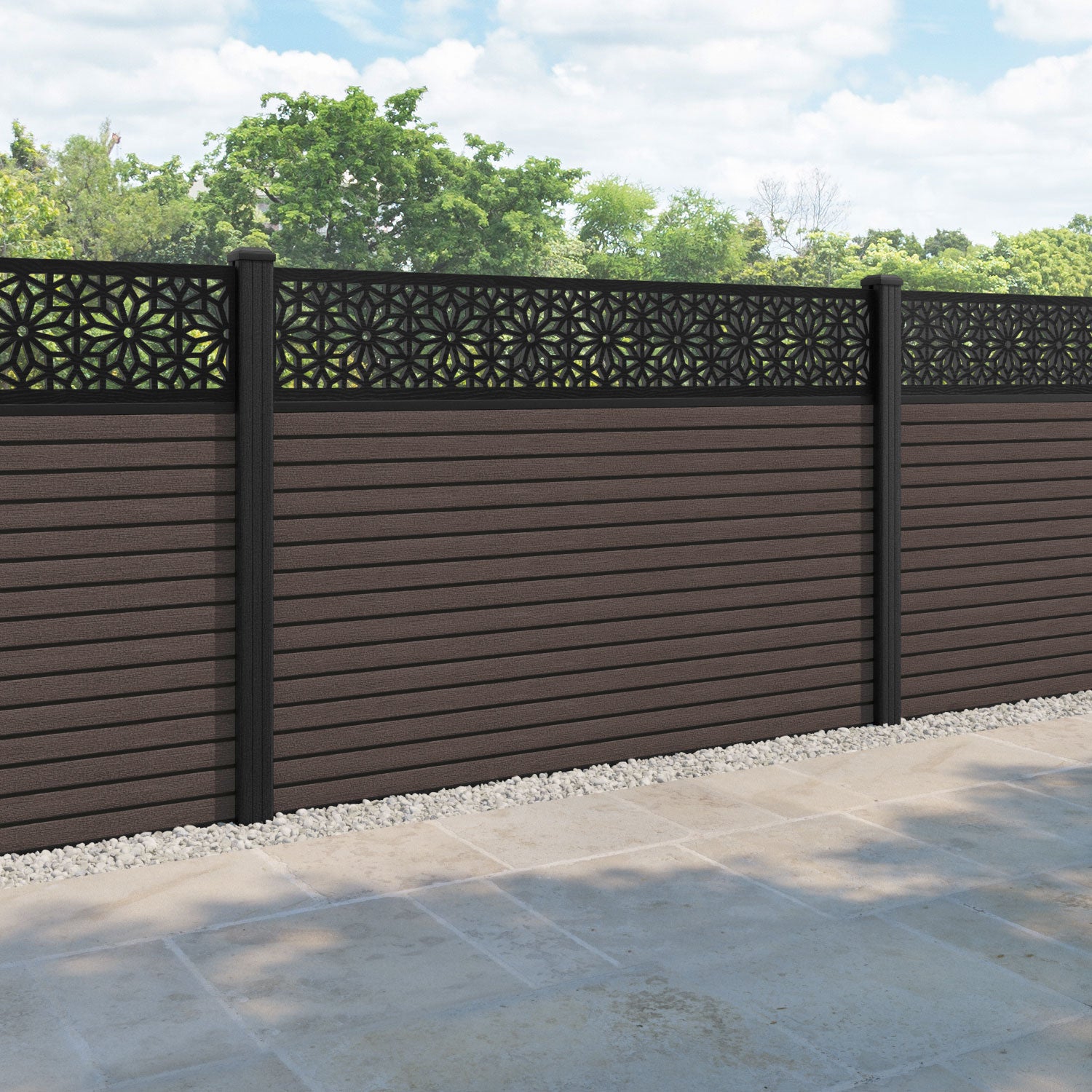 Hudson Narwa Fence Panel - Mid Brown - with our composite posts
