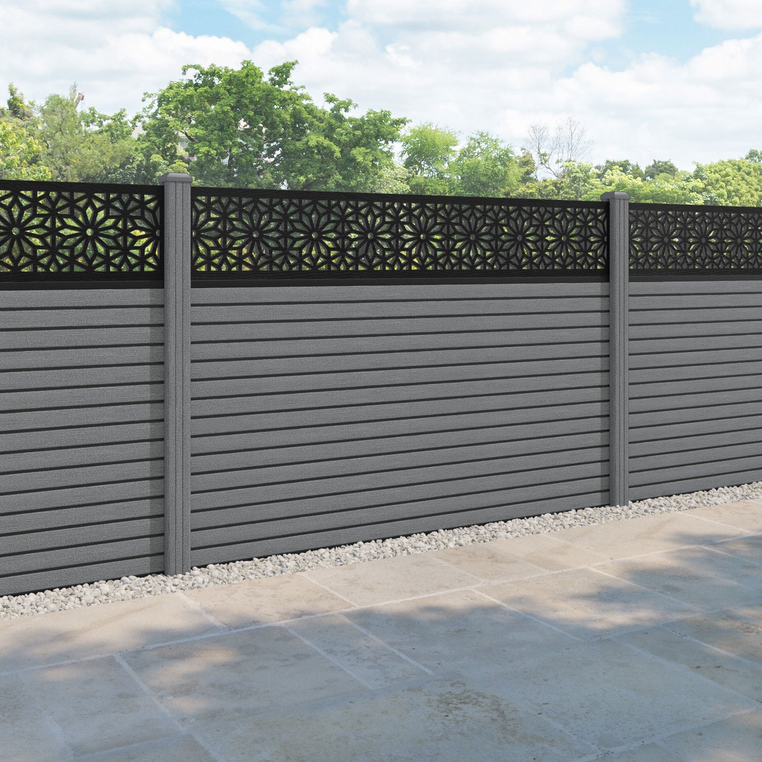 Hudson Narwa Fence Panel - Mid Grey - with our composite posts