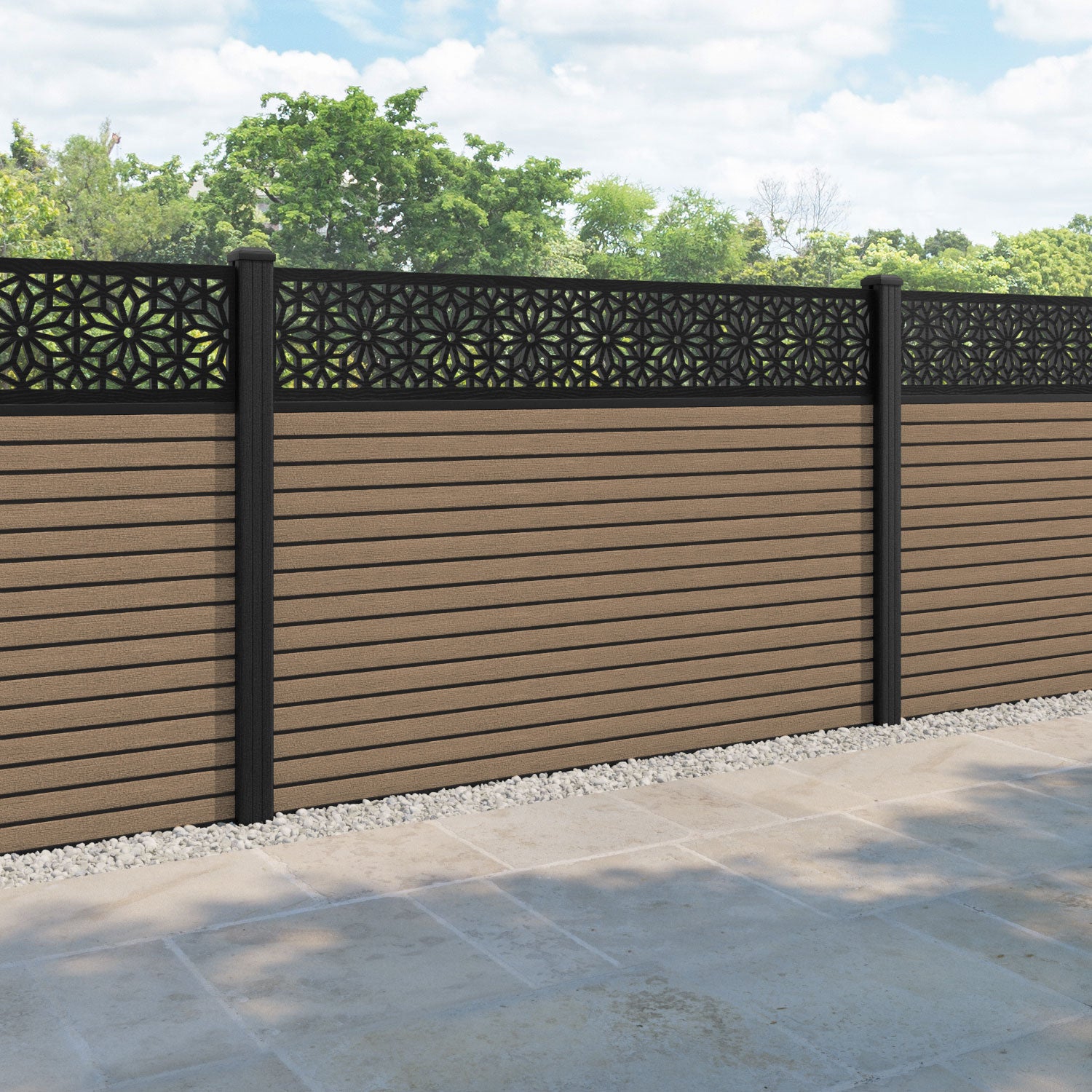 Hudson Narwa Fence Panel - Teak - with our composite posts