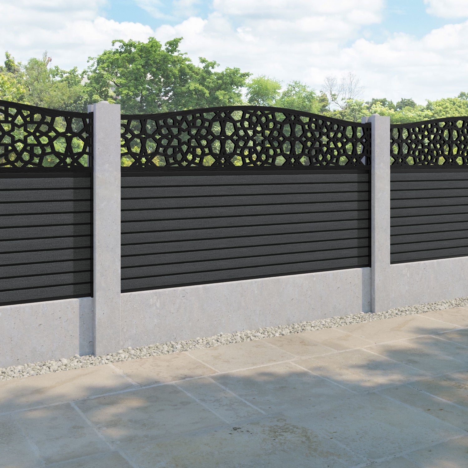 Hudson Nazira Curved Top Fence Panel - Dark Grey - for existing concrete posts