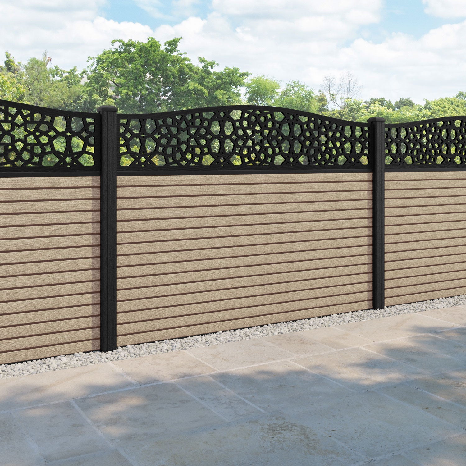 Hudson Nazira Curved Top Fence Panel - Light Oak - with our composite posts