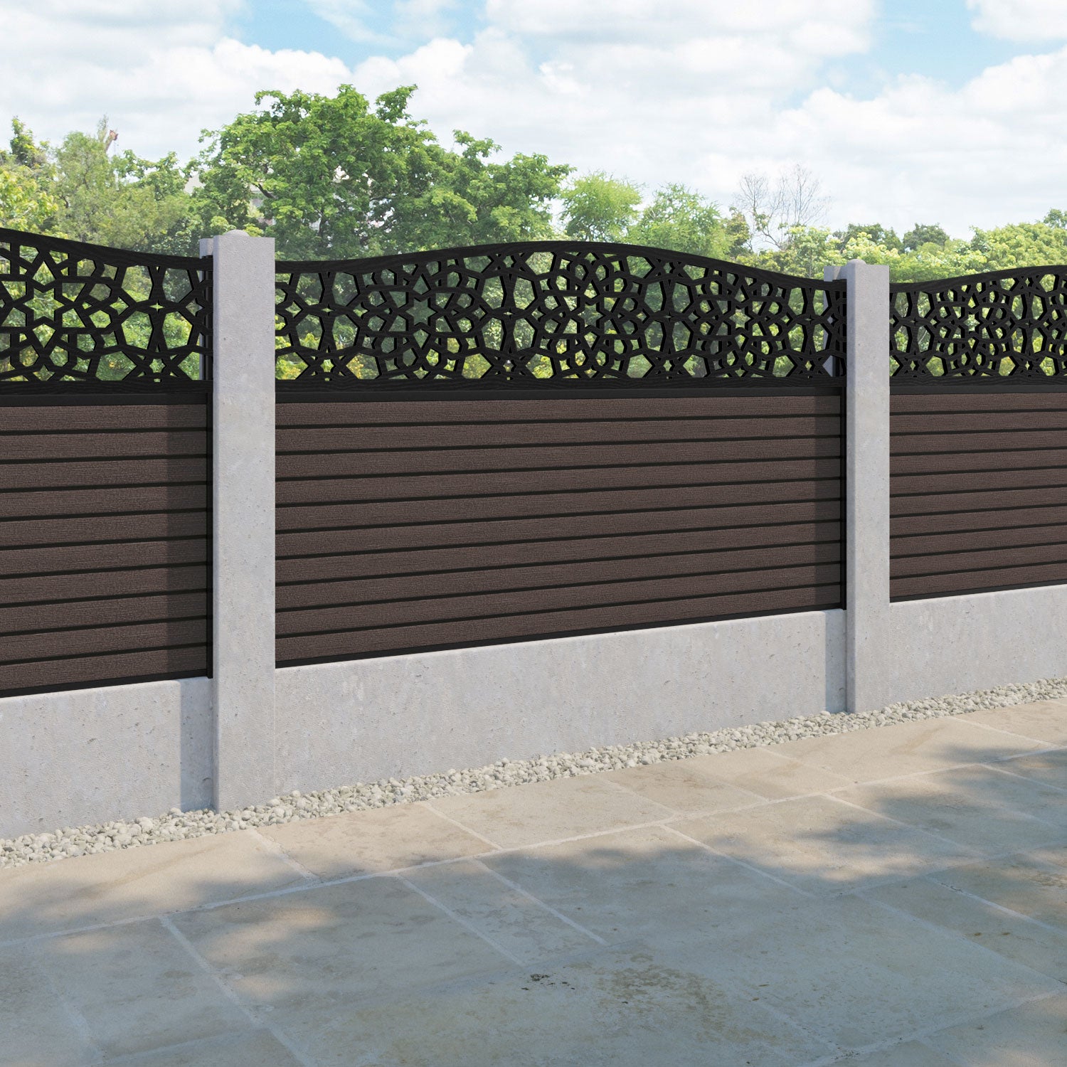 Hudson Nazira Curved Top Fence Panel - Mid Brown - for existing concrete posts