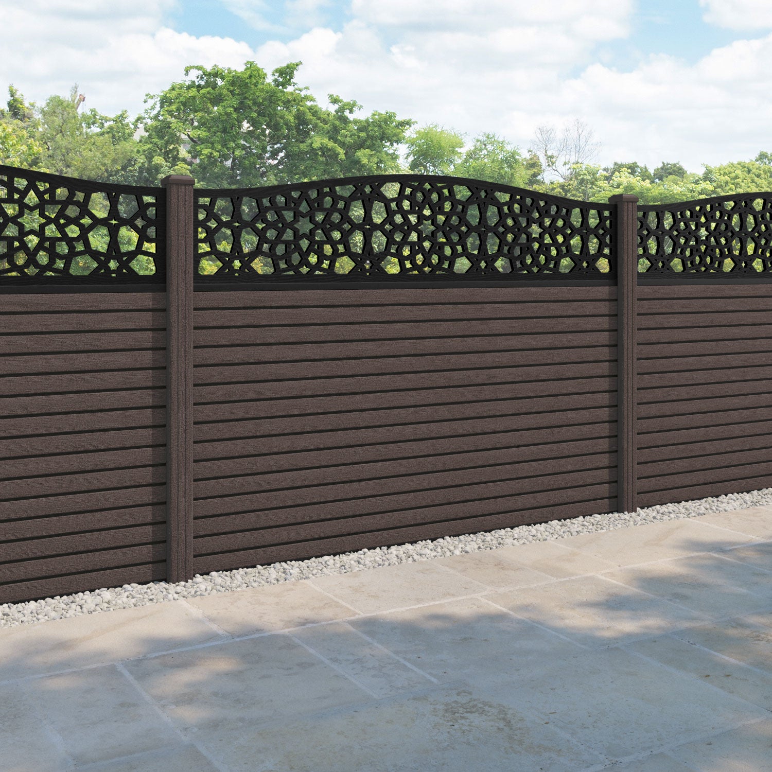 Hudson Nazira Curved Top Fence Panel - Mid Brown - with our composite posts