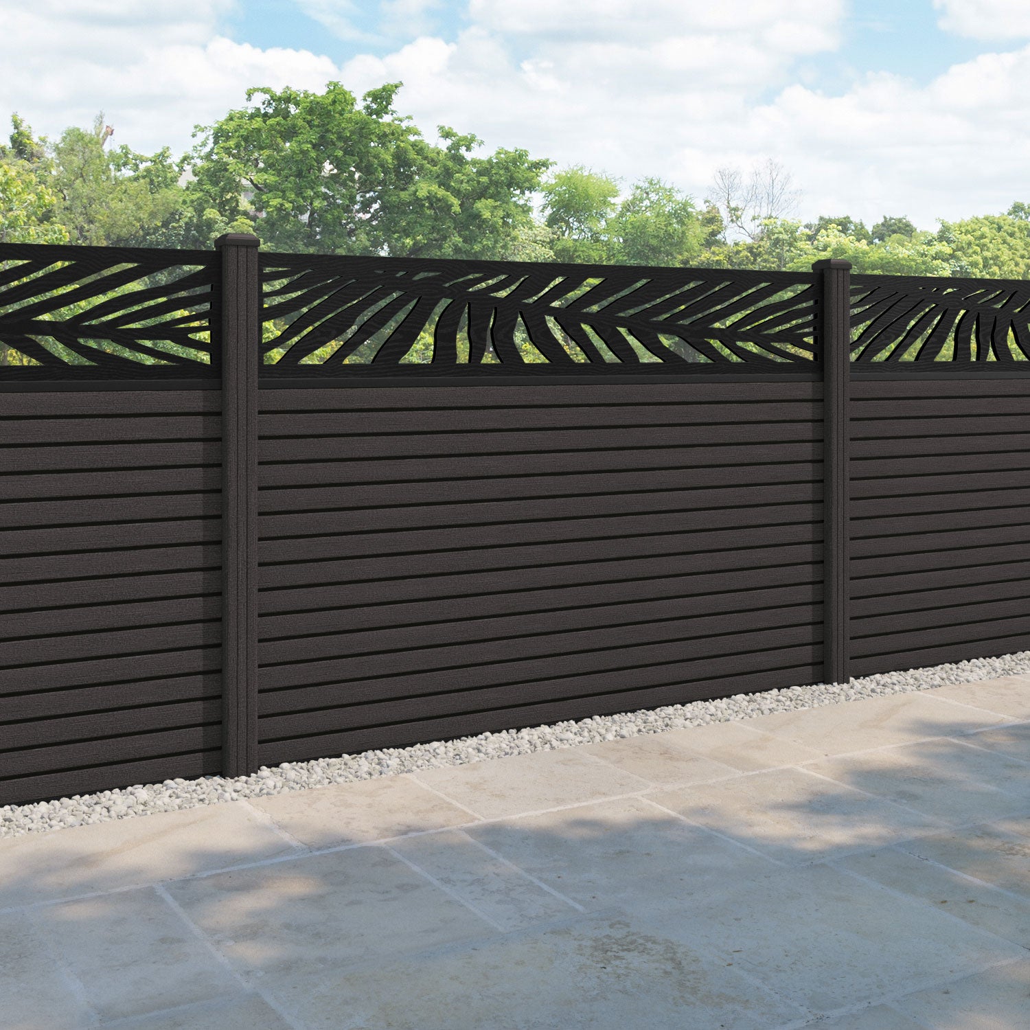 Hudson Palm Fence Panel - Dark Oak - with our composite posts