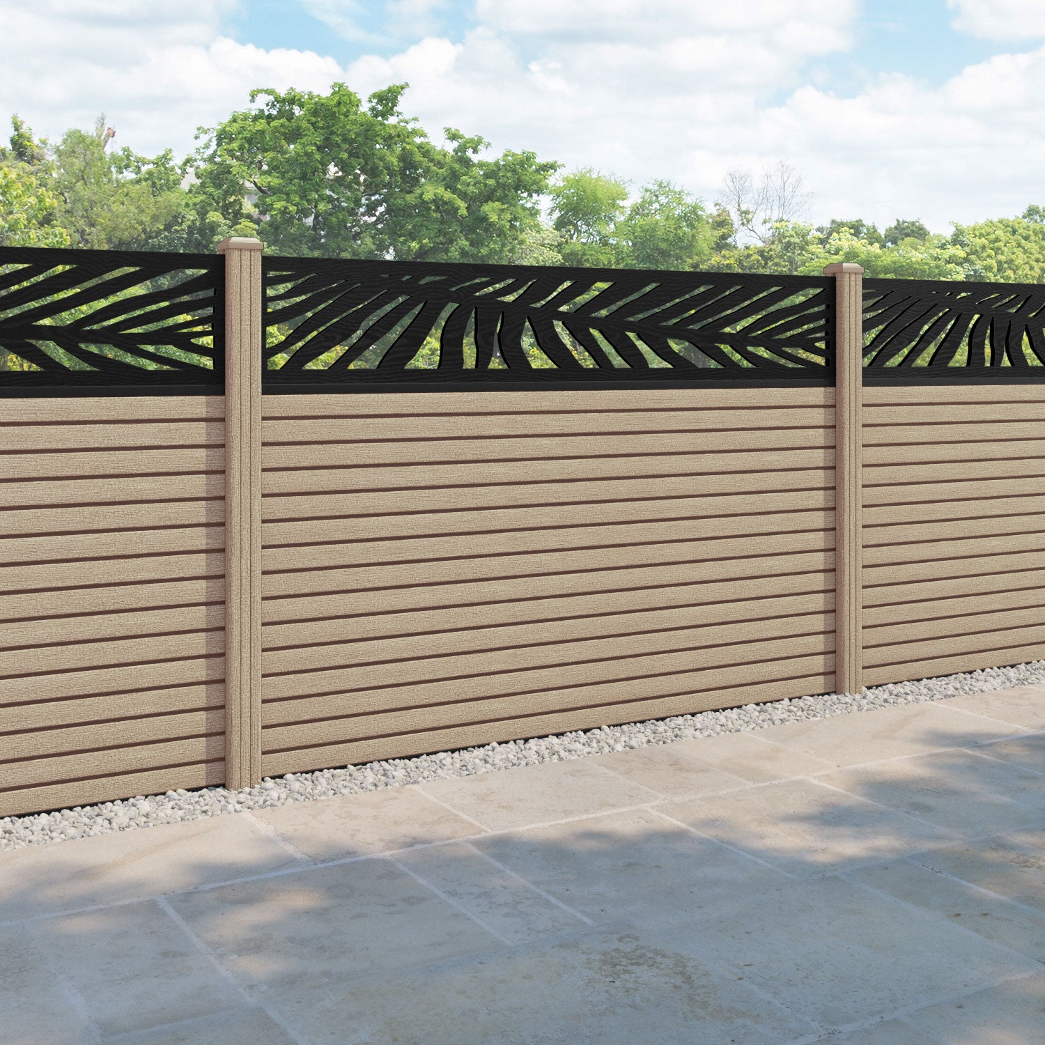 Hudson Palm Fence Panel - Light Oak - with our composite posts