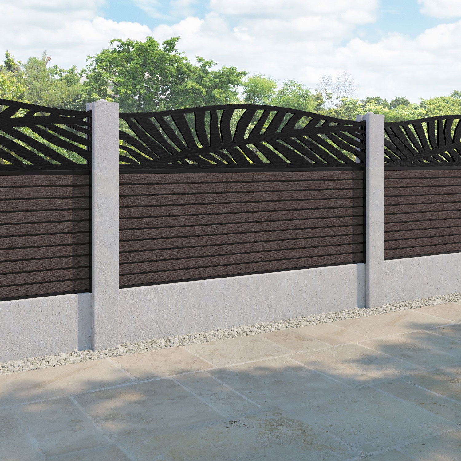 Hudson Palm Curved Top Fence Panel - Mid Brown - for existing concrete posts