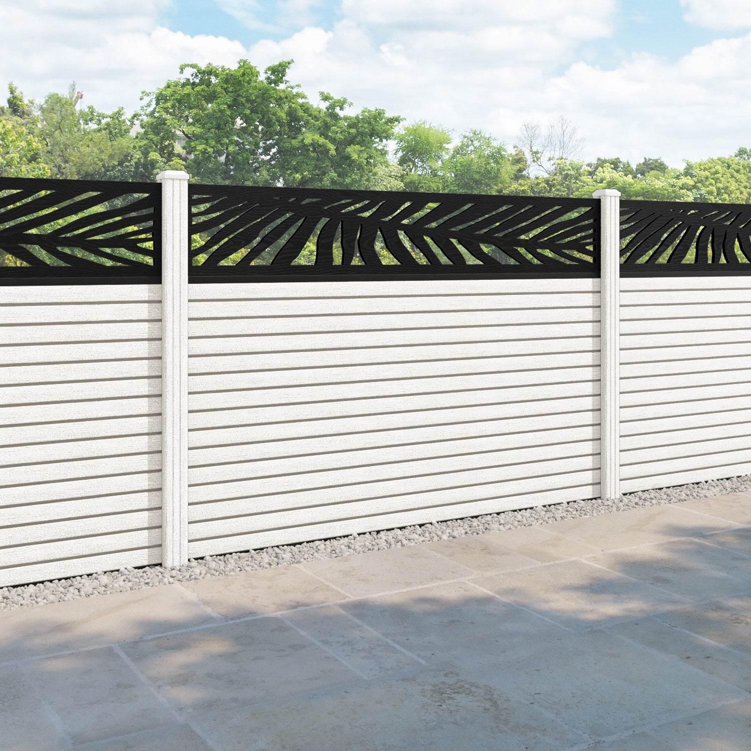 Hudson Palm Fence Panel - Light Stone - with our composite posts