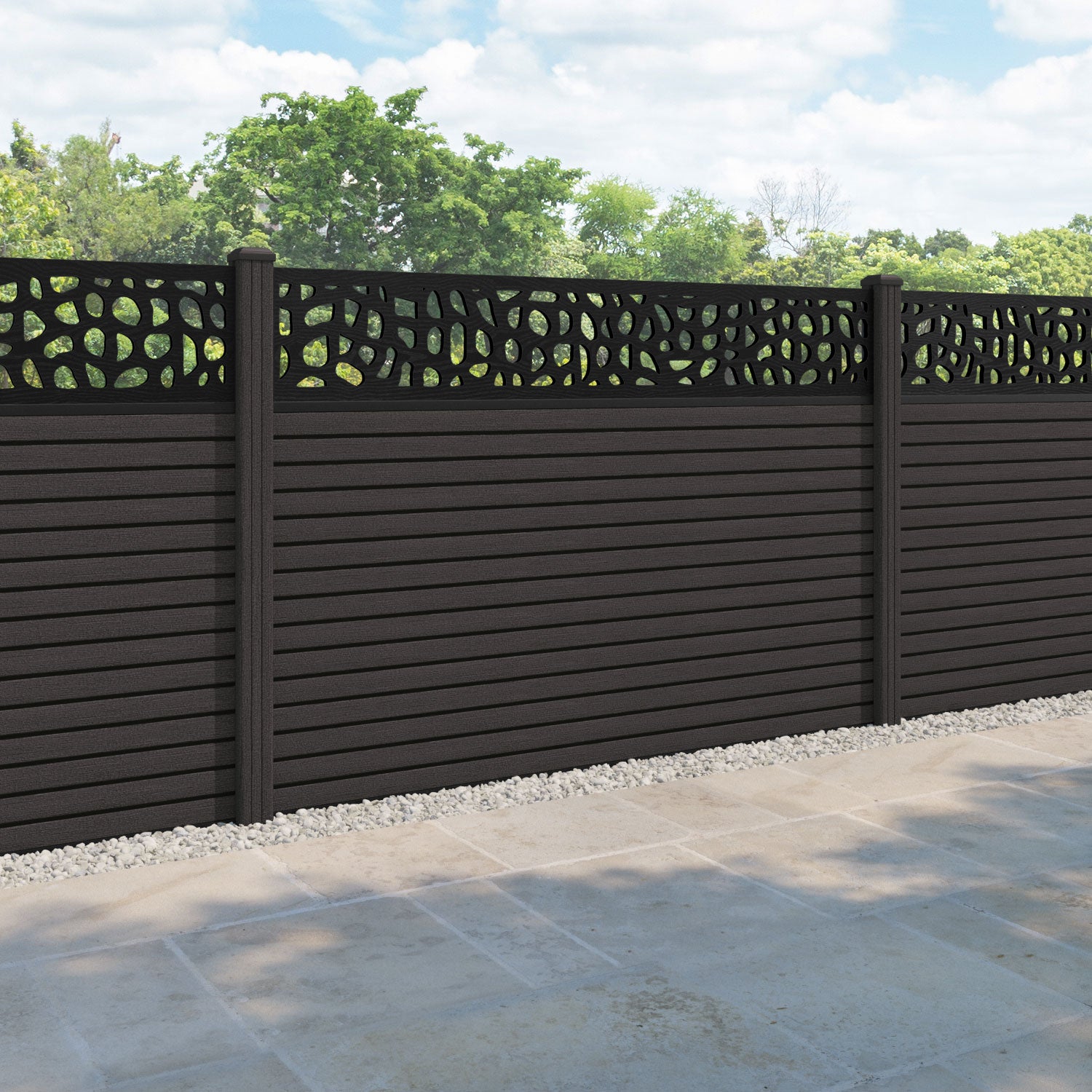 Hudson Pebble Fence Panel - Dark Oak - with our composite posts