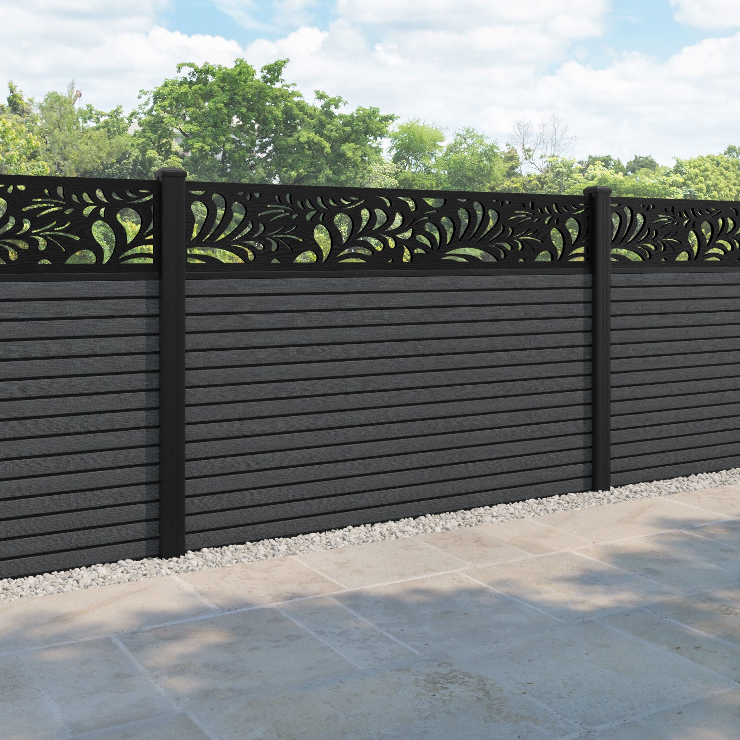 Hudson Petal Fence Panel - Dark Grey - with our aluminium posts