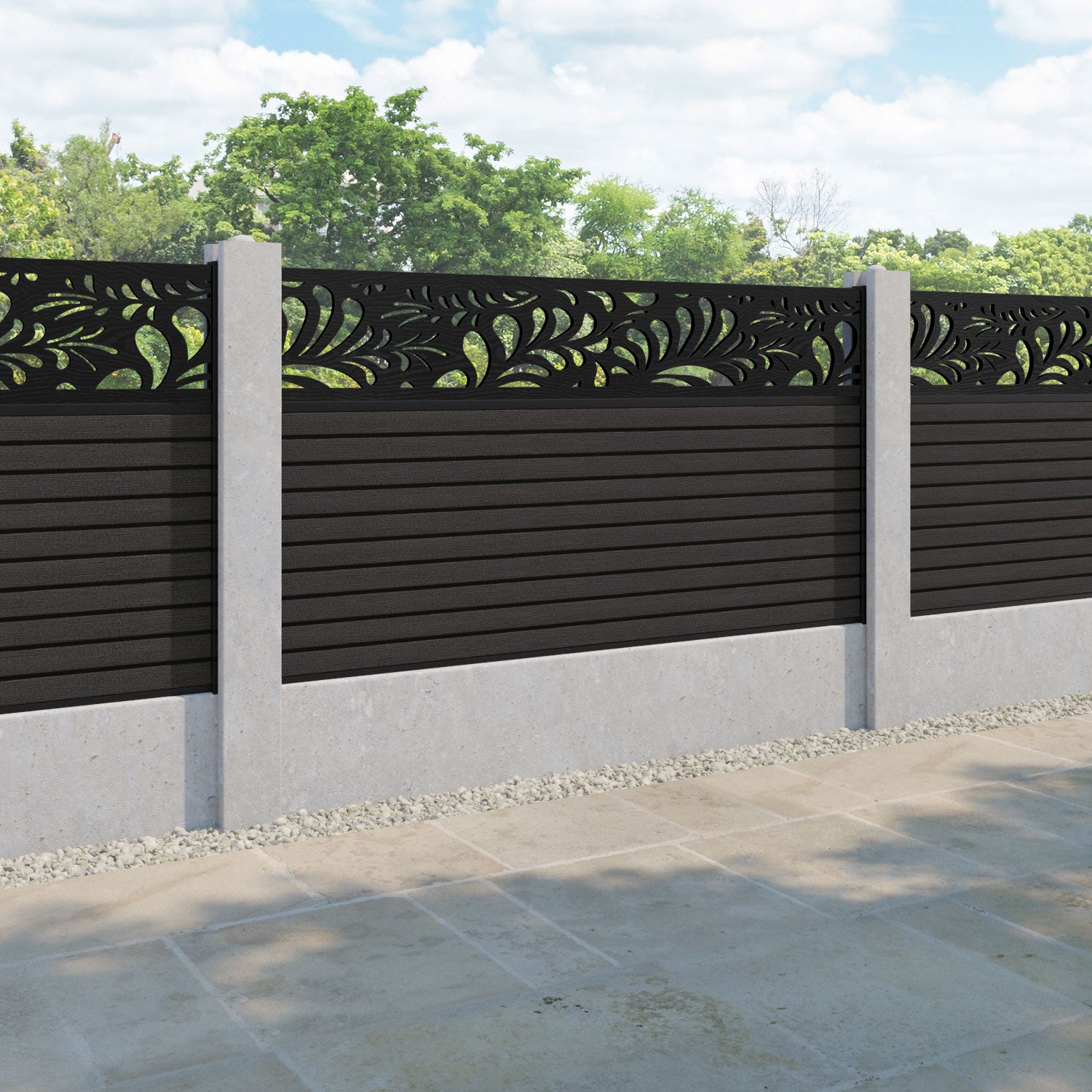 Hudson Petal Fence Panel - Dark Oak - for existing concrete posts